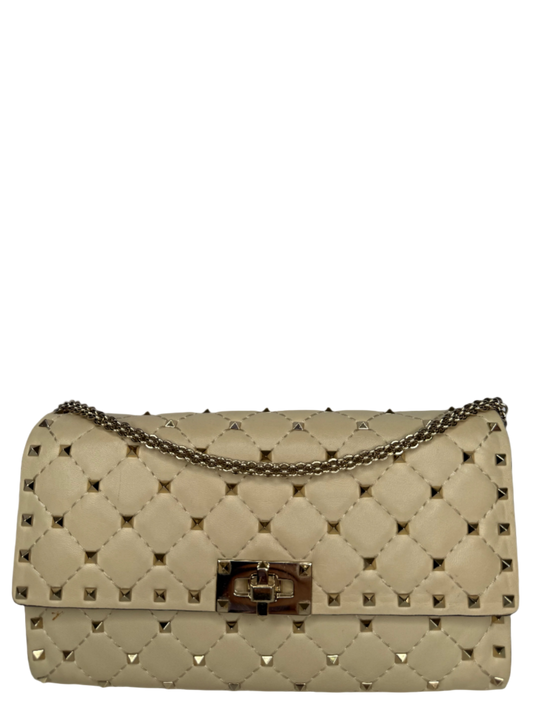 Valentino Ivory Leather Rockstud Spike Shoulder Flap Bag