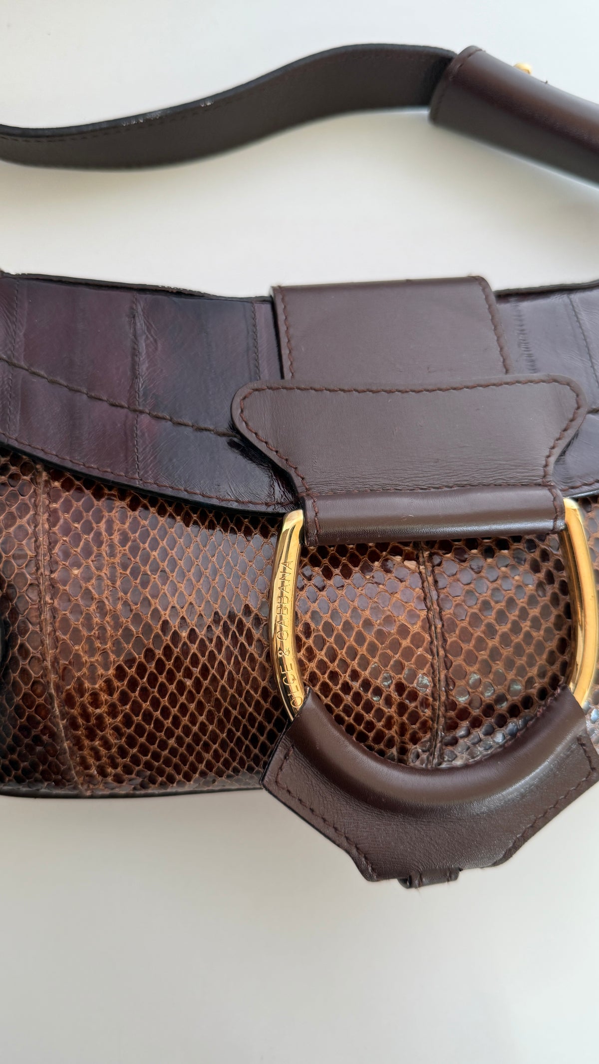 Dolce Gabbana Python & Eel D-Ring Bag Brown Chocolate