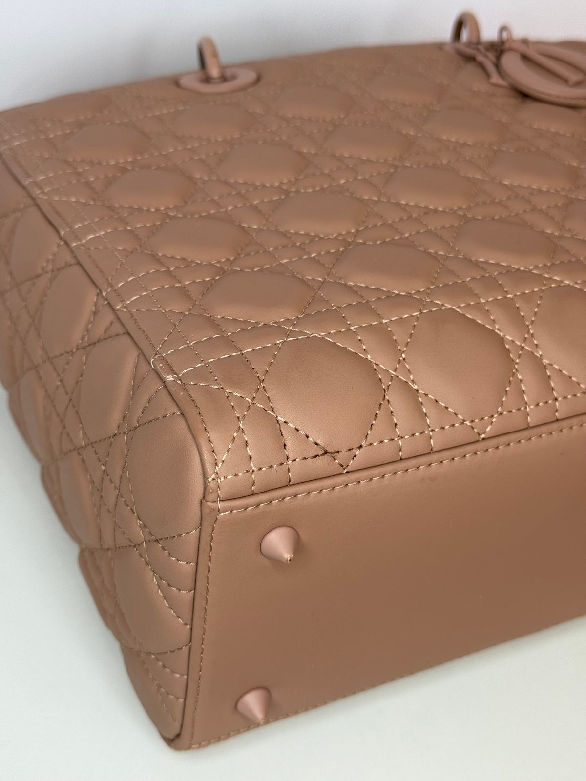 Christian Dior Large Lady Dior Beige Ultramatte Cannage Calfskin Leather Bag