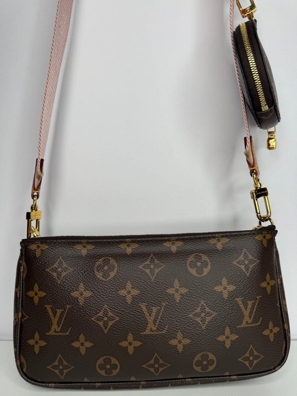 Louis Vuitton Multi Pochette Accessoires Rose Clair Strap Monogram Canvas