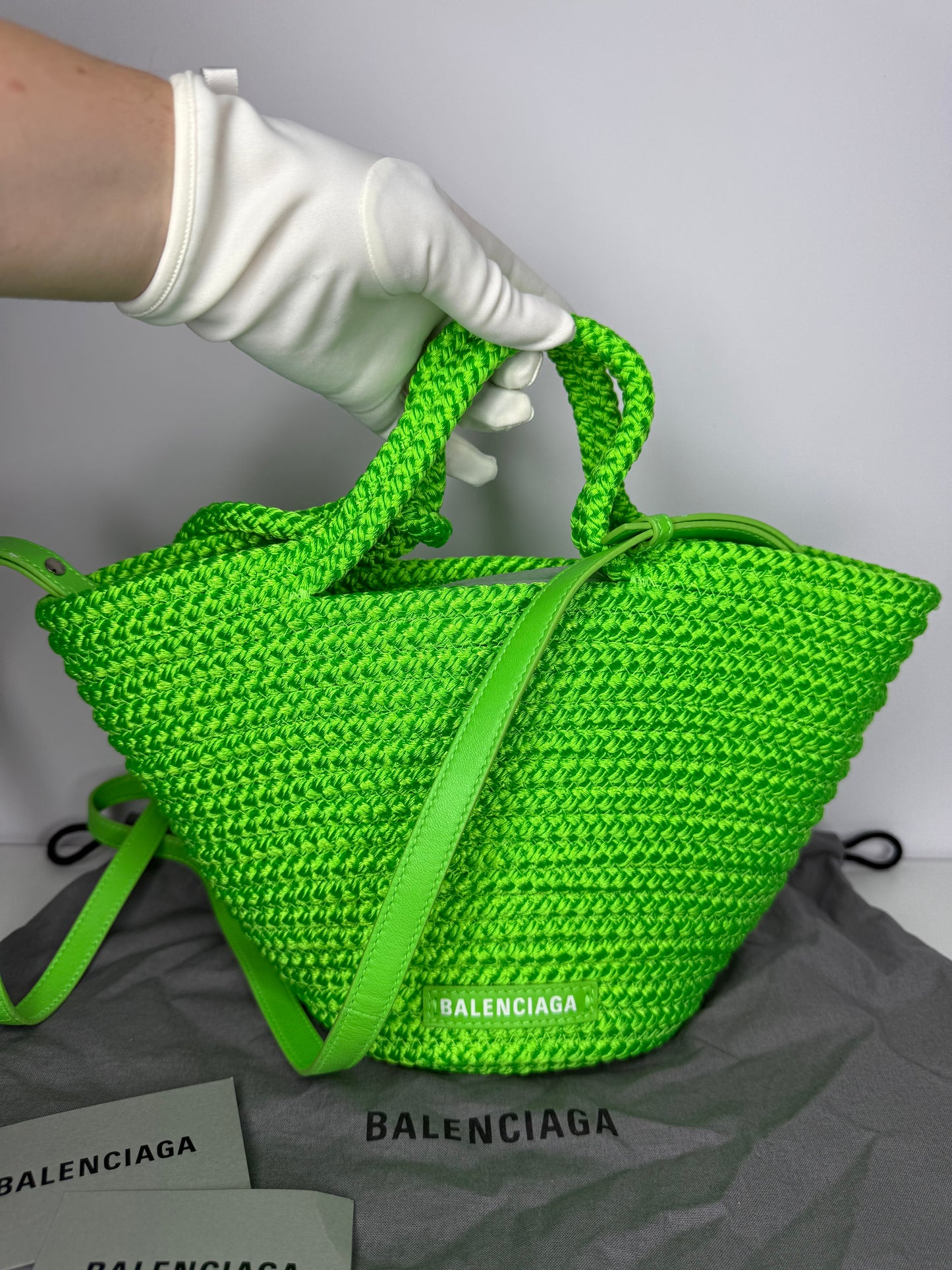 Balenciaga Small Ibiza Woven Nylon Basket Bag Green