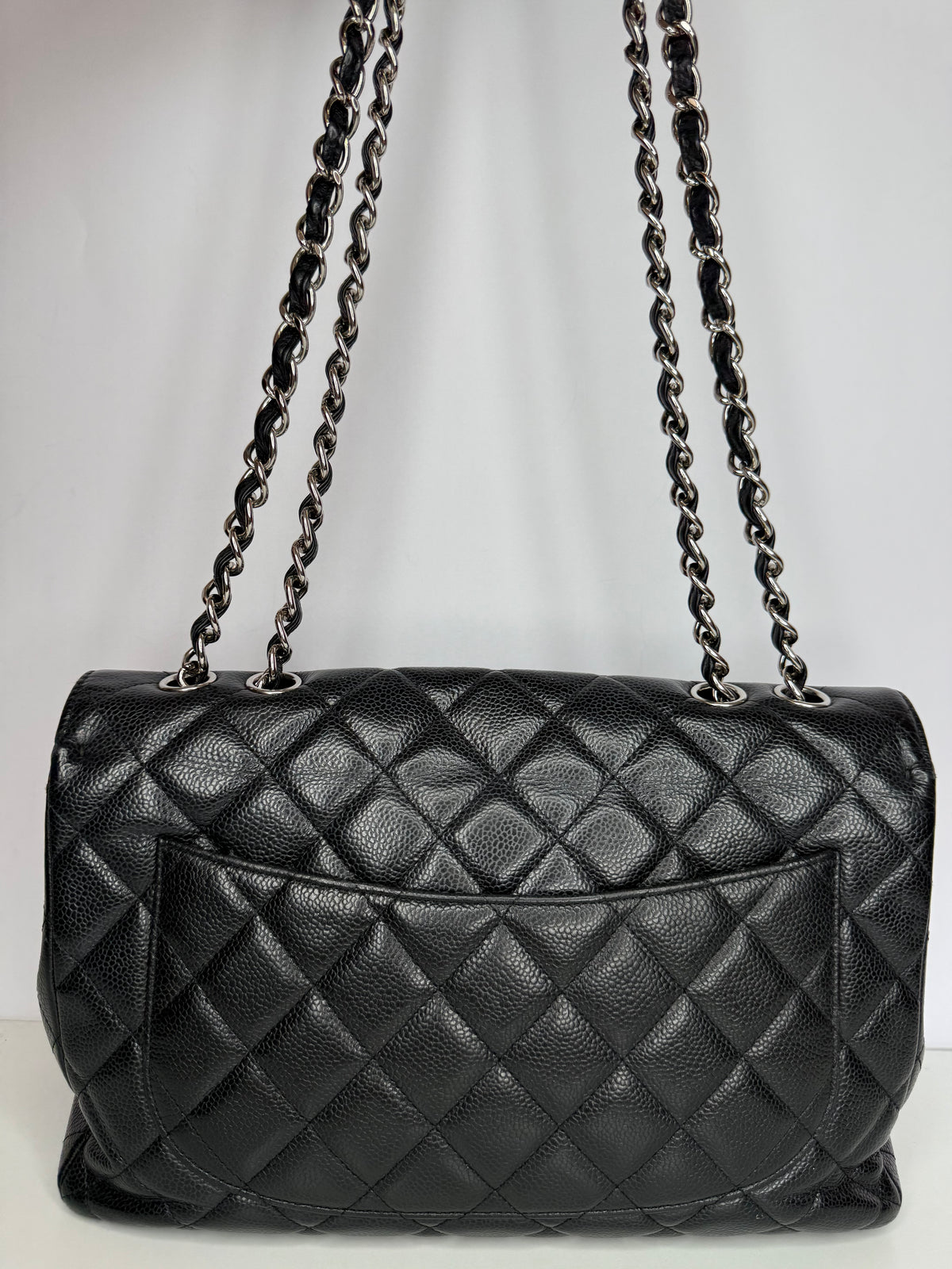 Chanel Jumbo Classic Single Flap Black Caviar Leather Silver Hardware