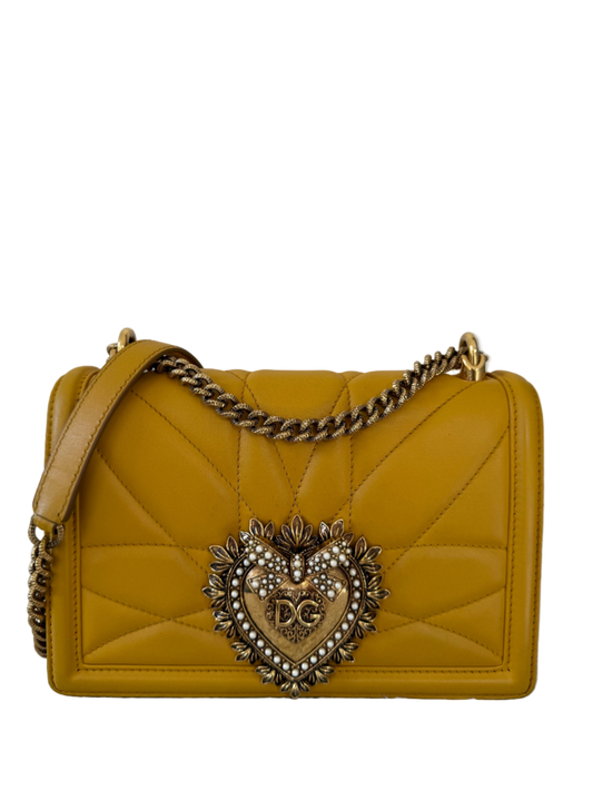 Dolce Gabbana Devotion Quilted Nappa Leather Yellow Medium Shoulder Bag