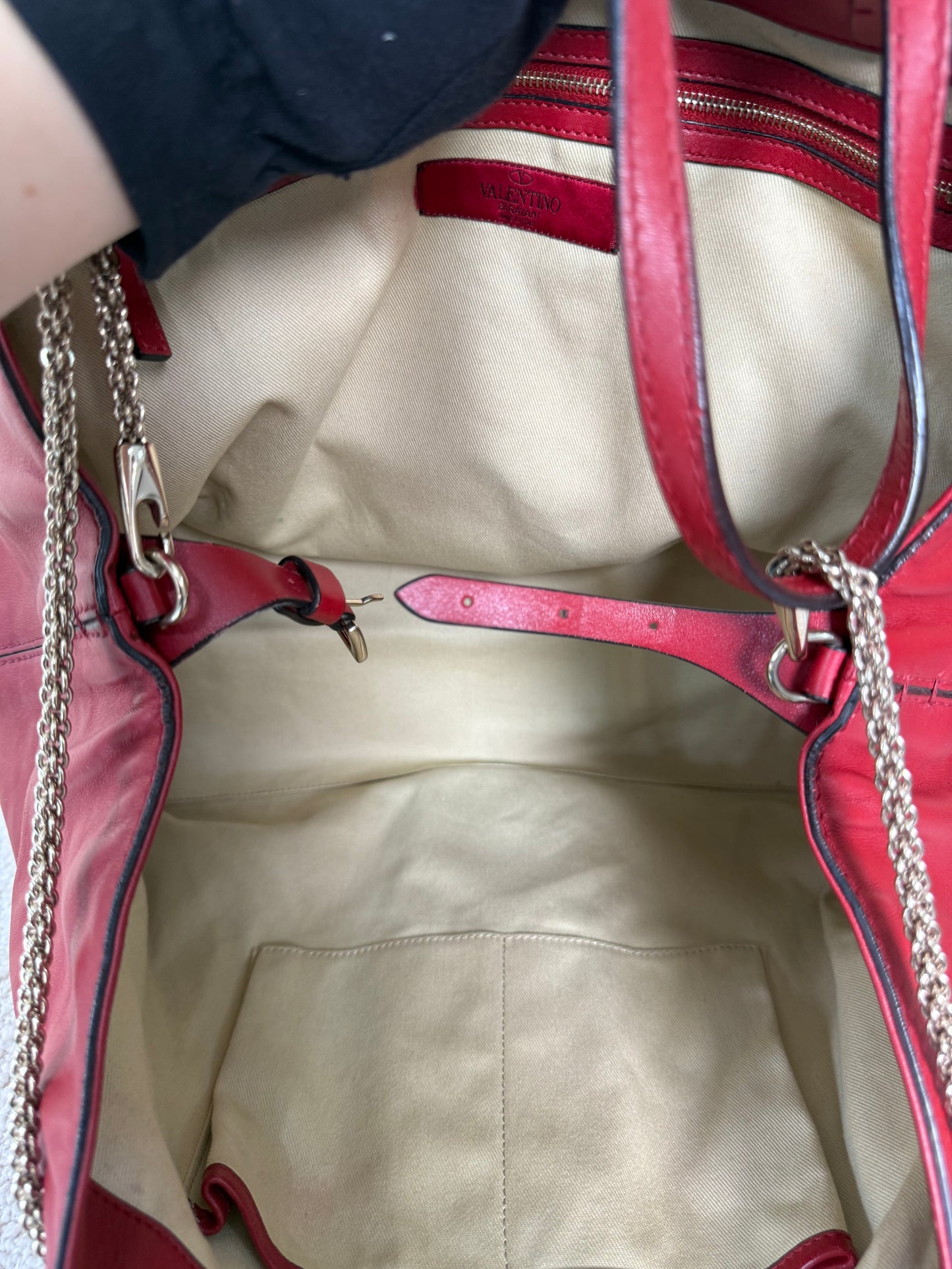 Valentino Red Leather Rockstud Va Va Voom Large Tote Bag