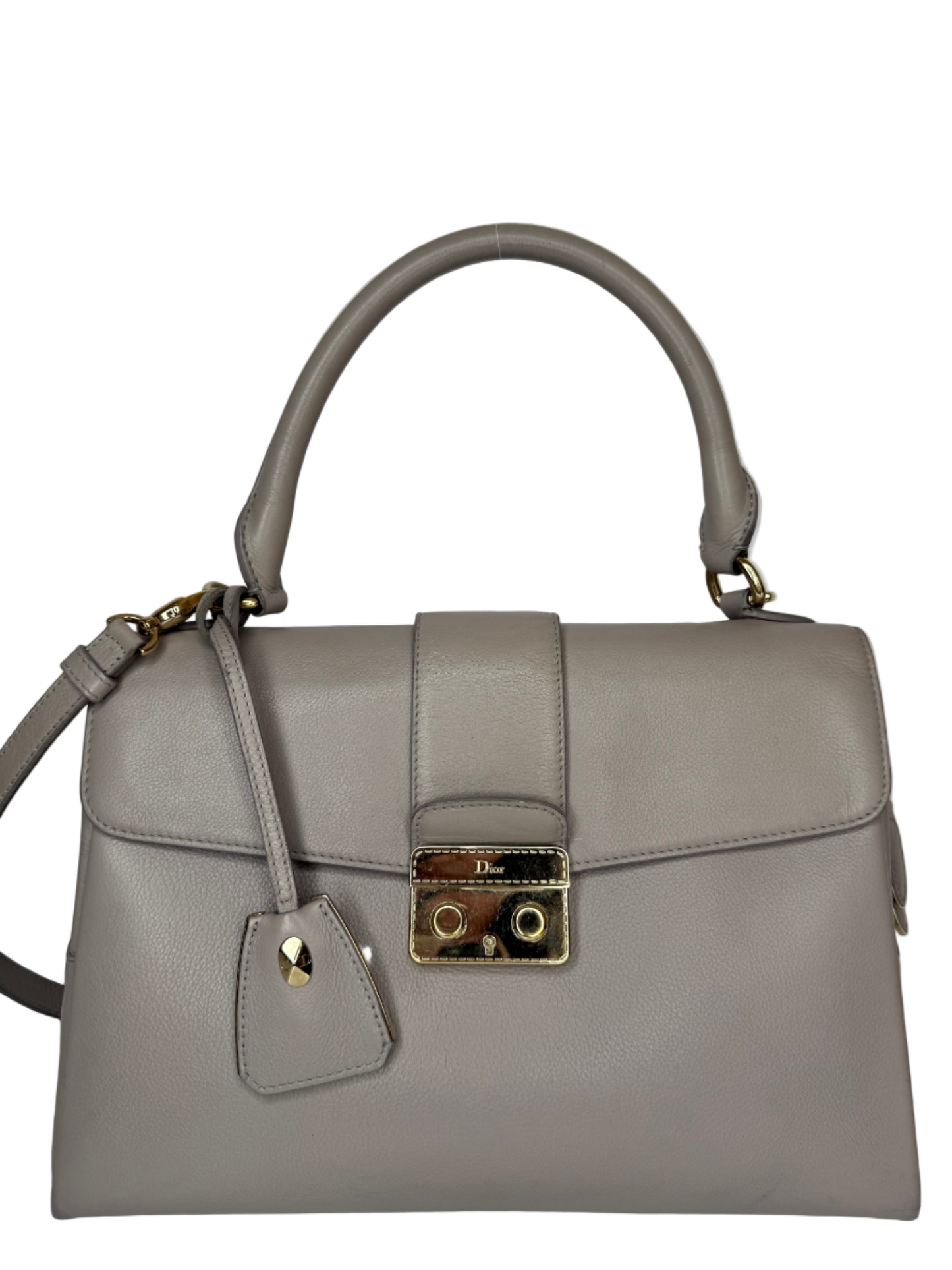 Christian Dior Grey Leather New Lock Top Handle Bag