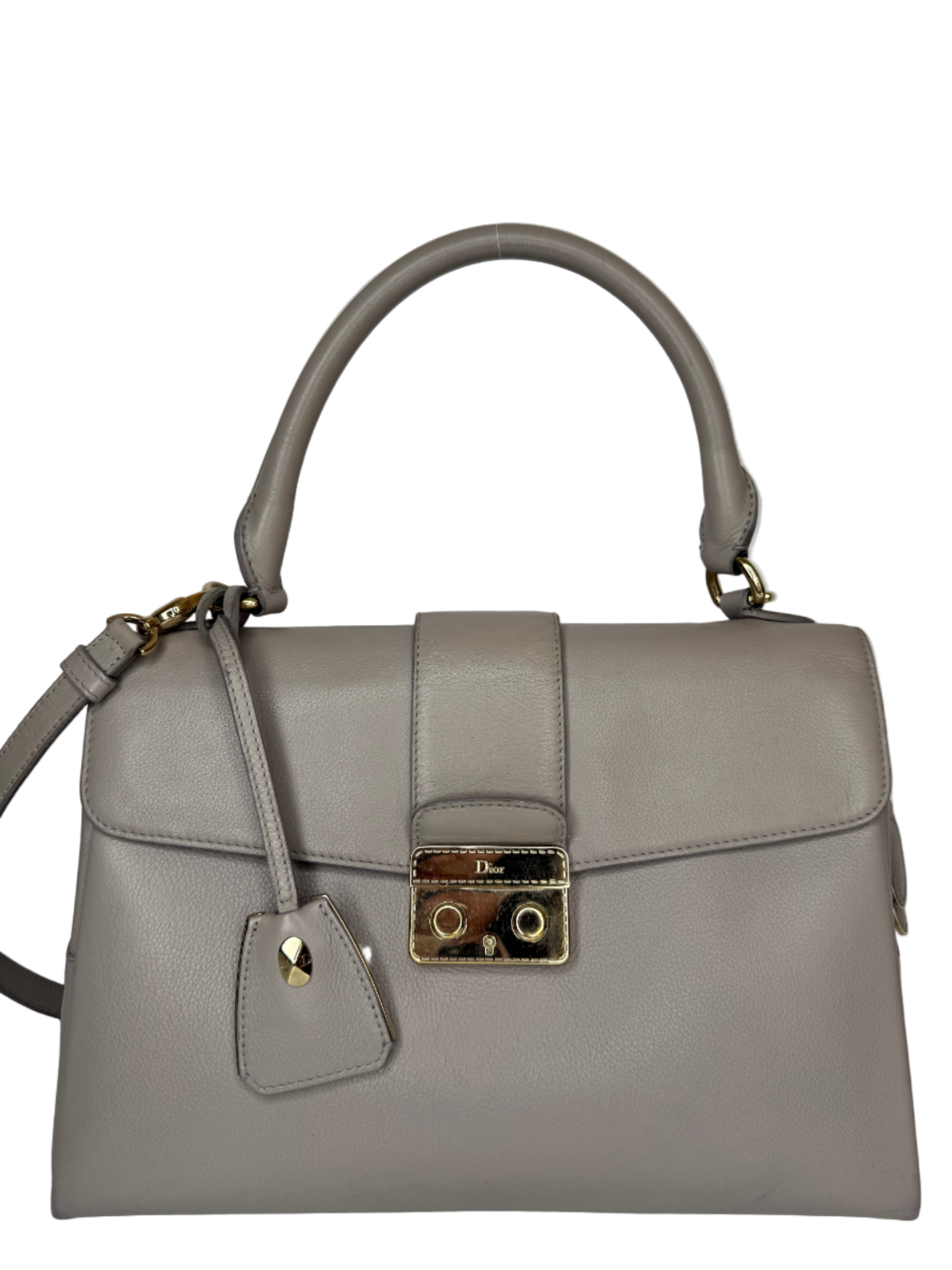 Christian Dior Grey Leather New Lock Top Handle Bag