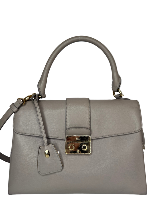 Christian Dior Grey Leather New Lock Top Handle Bag