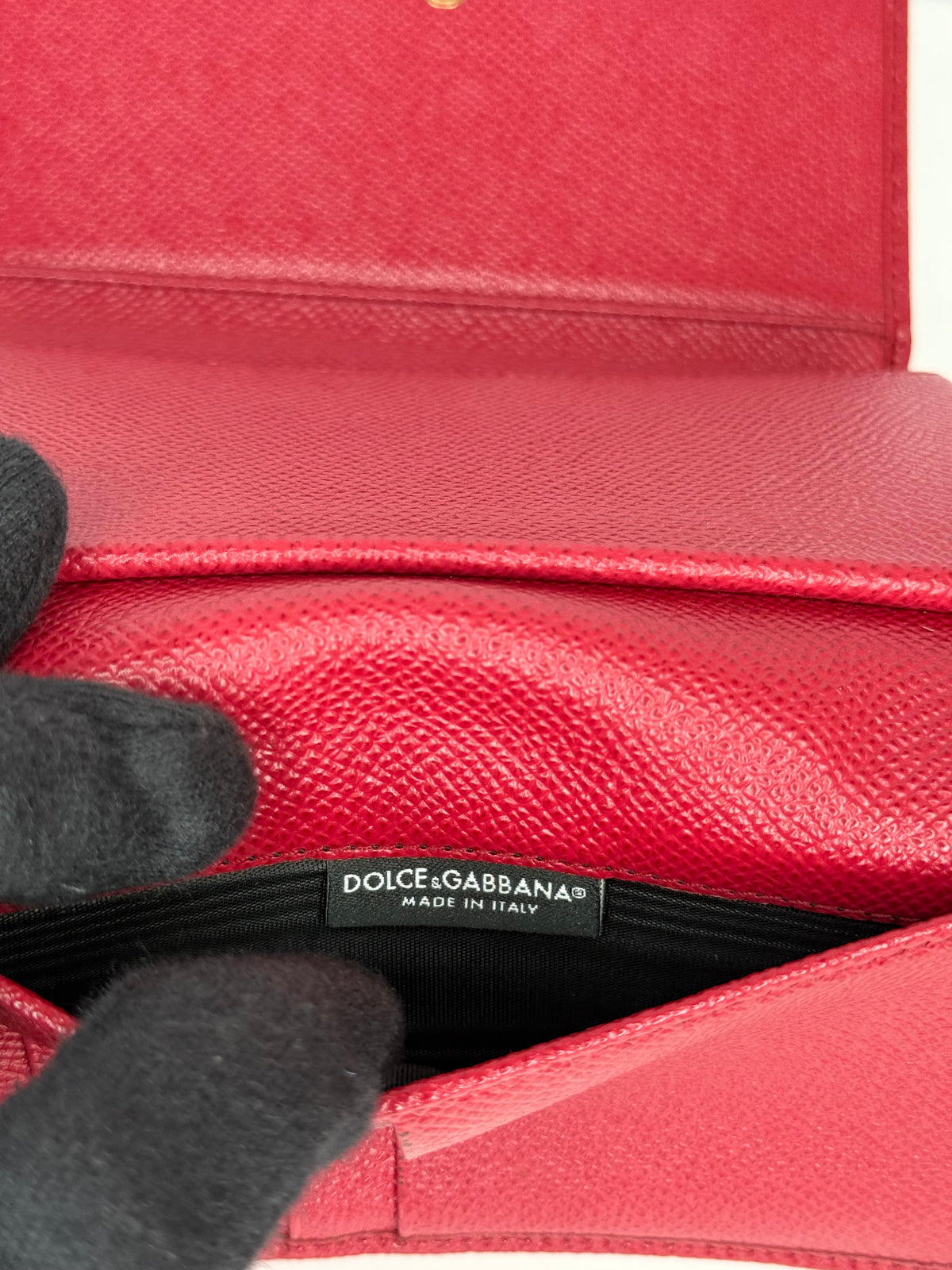 Dolce Gabbana Red Leather Mini Sicily Wallet on Chain