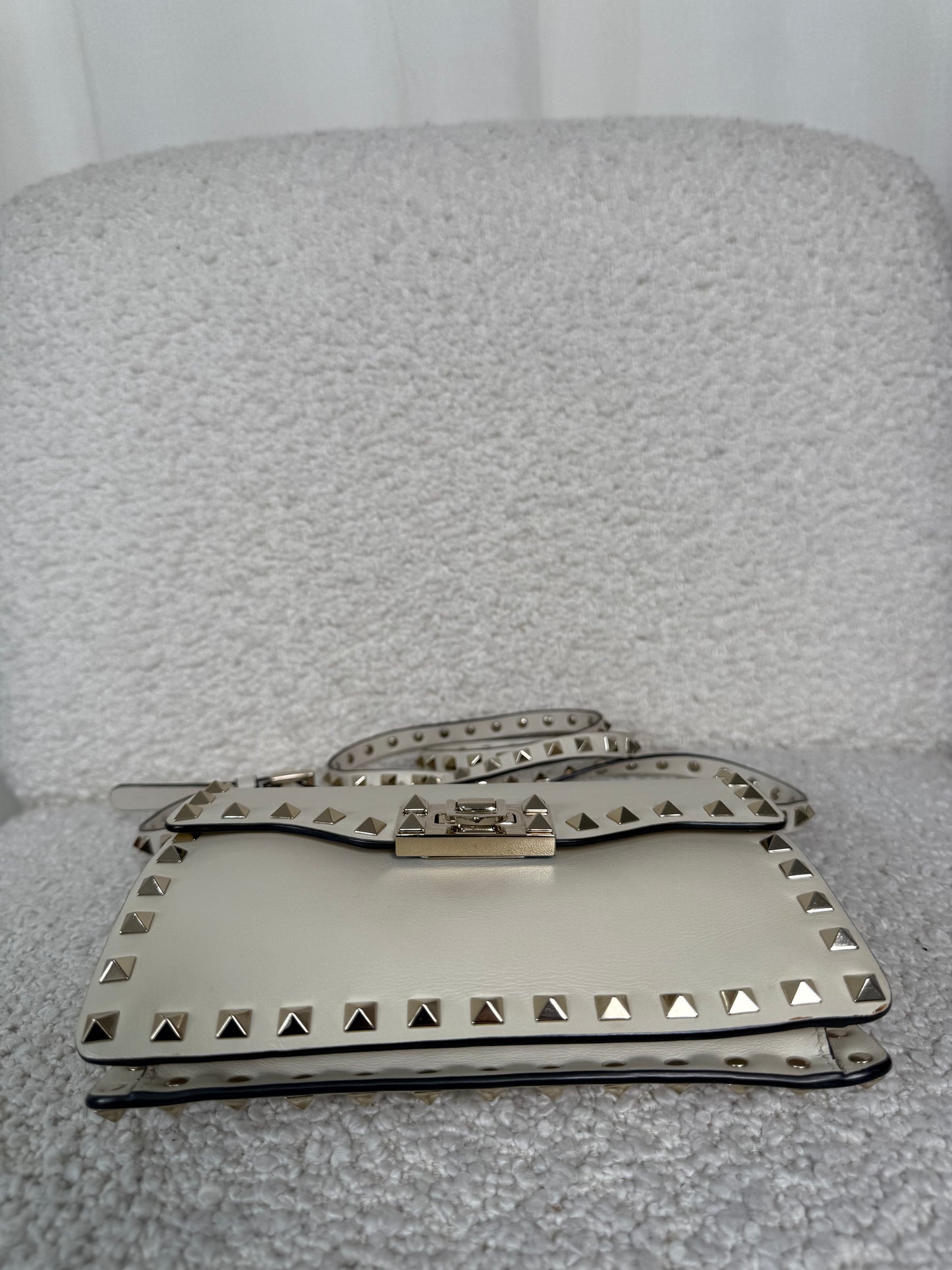 Valentino Garavani Rockstud Smooth Calfskin Crossbody Bag Ivory