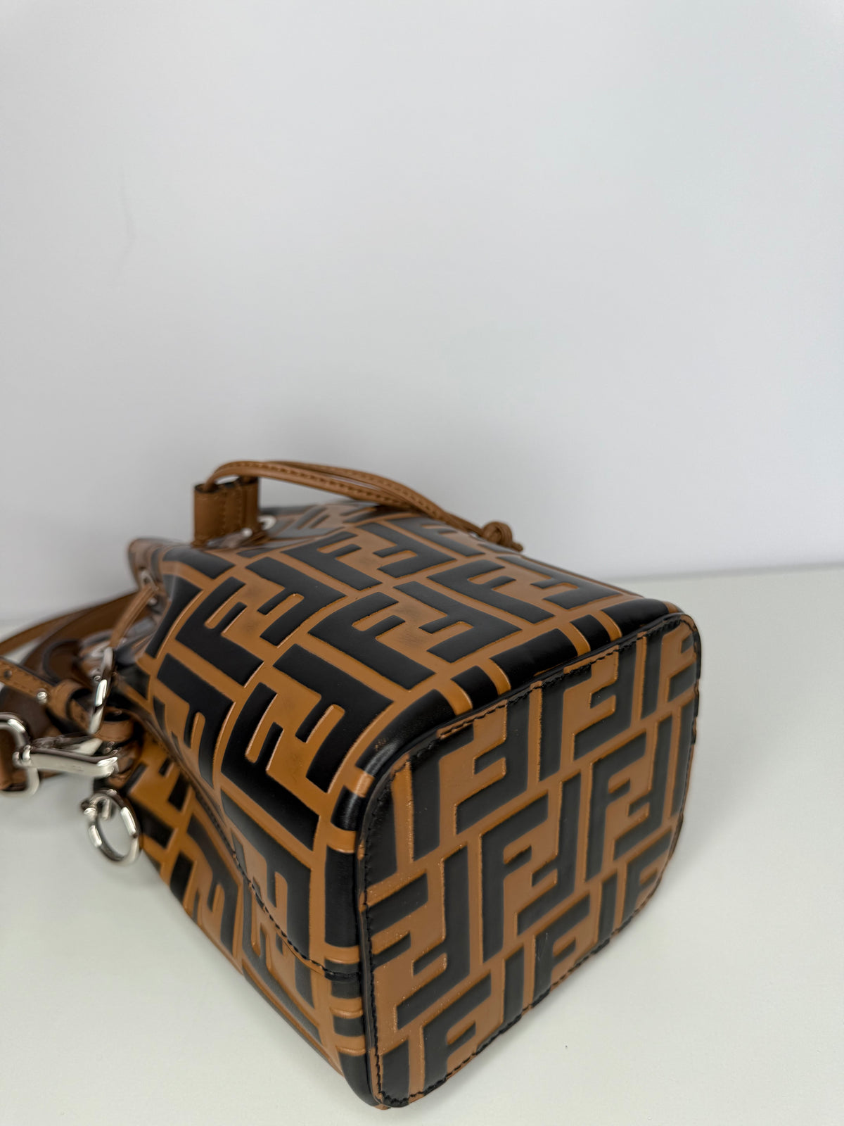 Fendi Brown/Black Zucca Leather Mini Mon Tresor Drawstring Bucket Bag