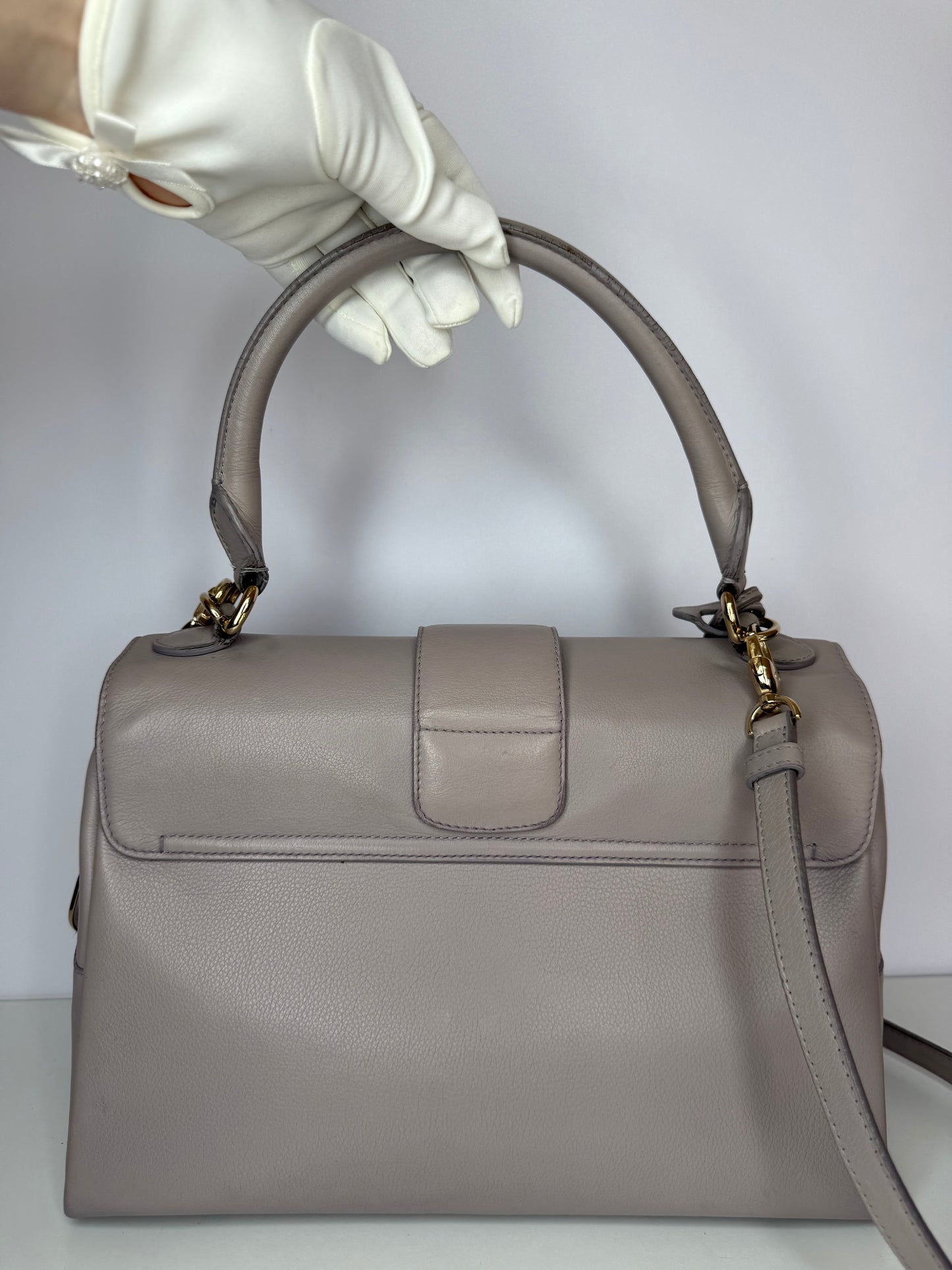 Christian Dior Grey Leather New Lock Top Handle Bag