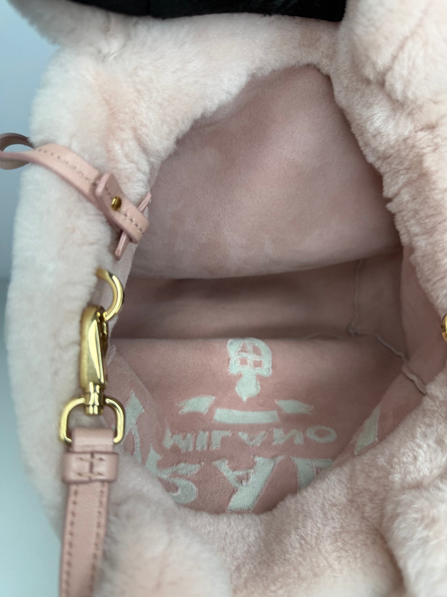 Prada Terry Pink Shearling Small Tote with Pouch