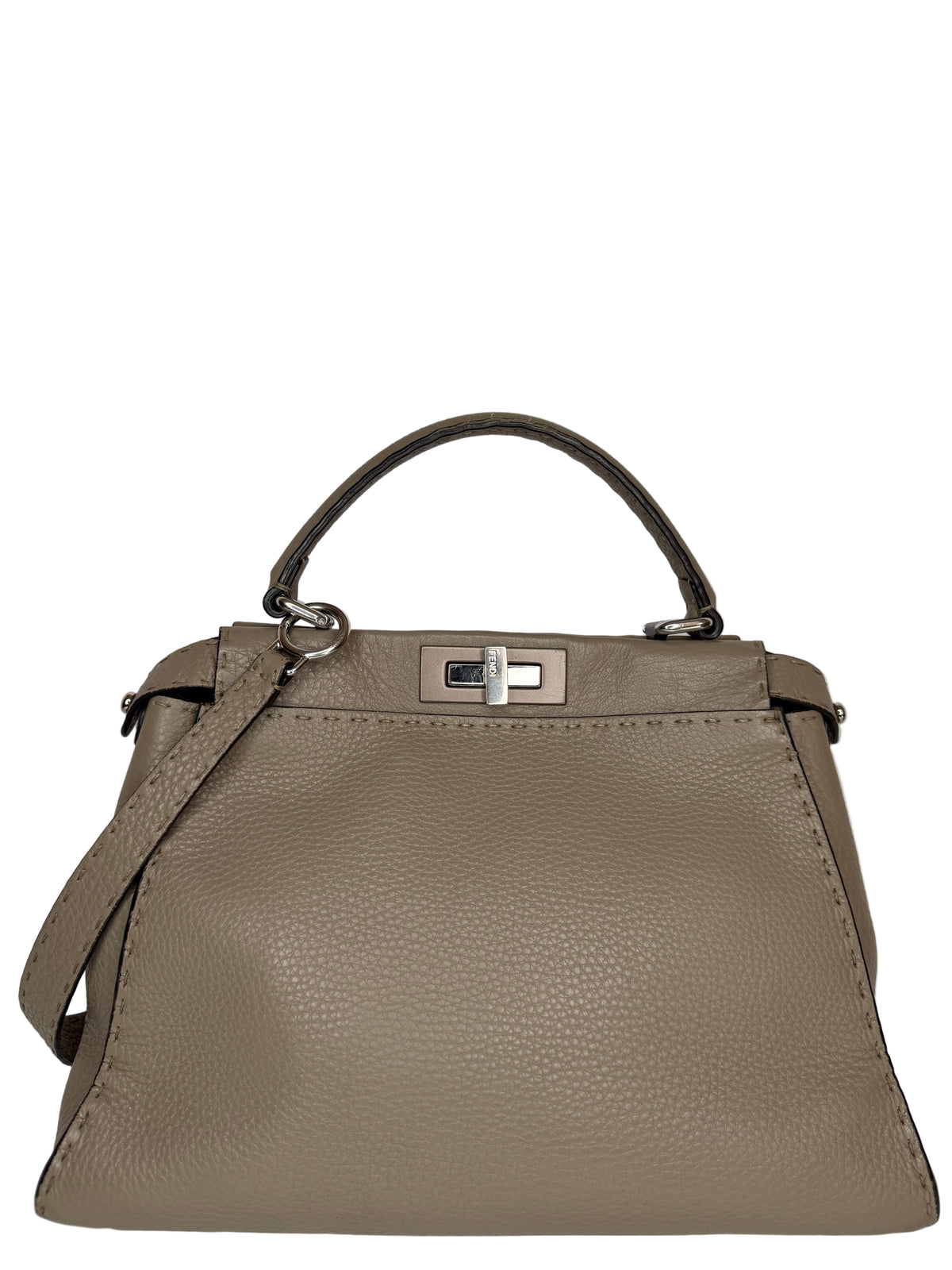 Fendi Peekaboo Grey Selleria Leather Medium Top Handle Bag