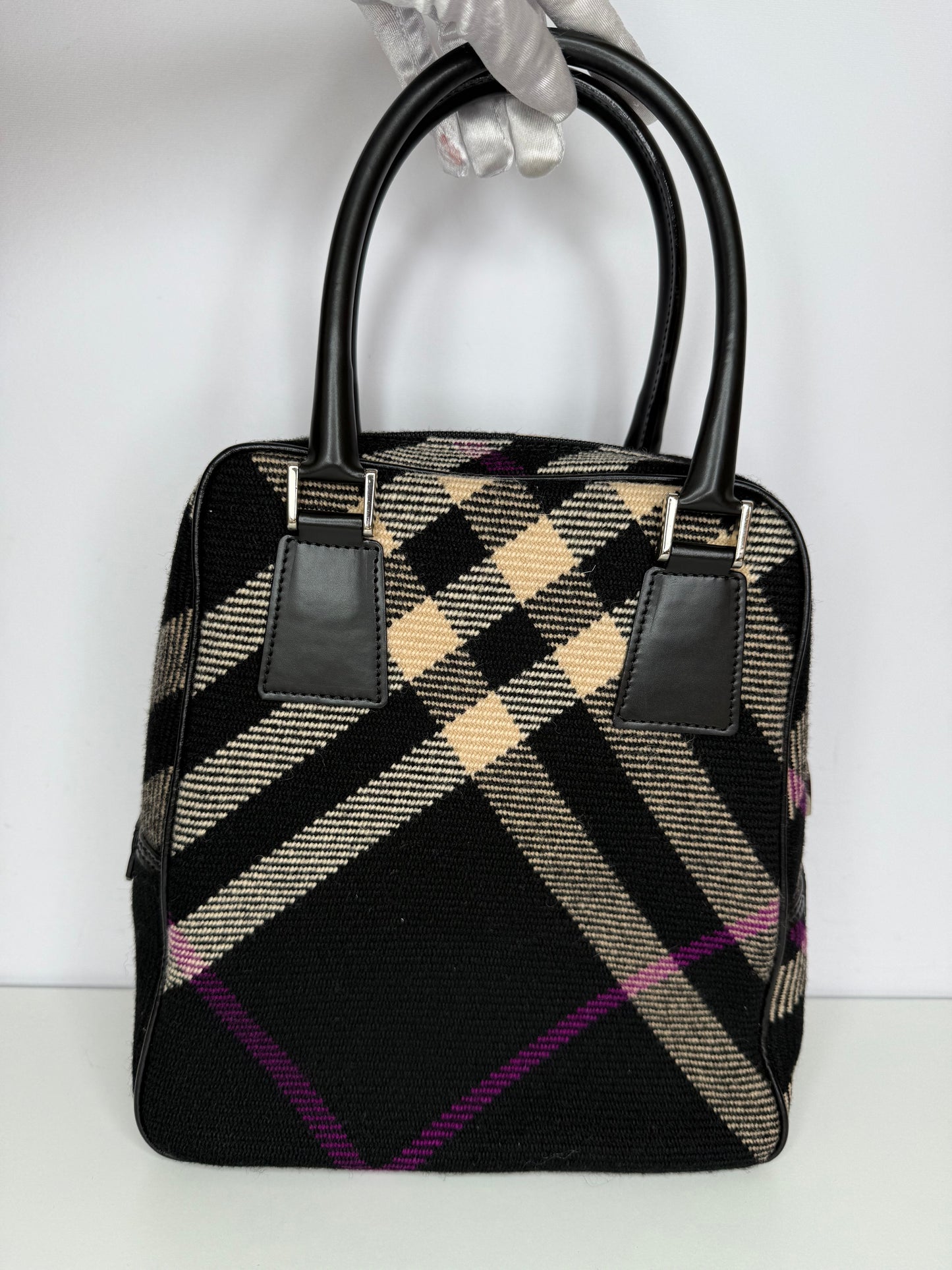 Burberry Black Plaid Wool Shoulder Bag