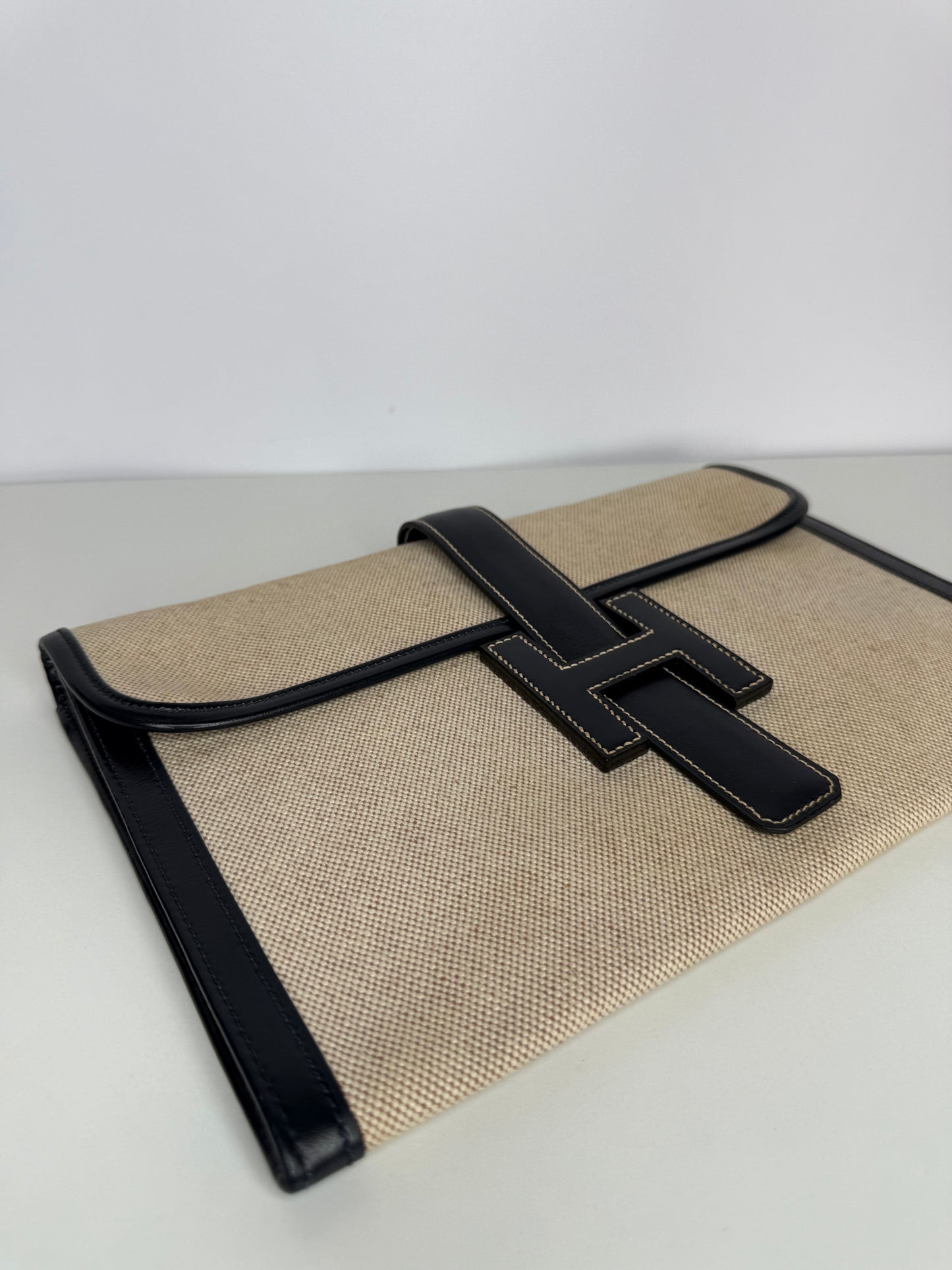 Hermès Box/Bleu Marine Toile H Canvas/Leather Elan 29 Jige Clutch