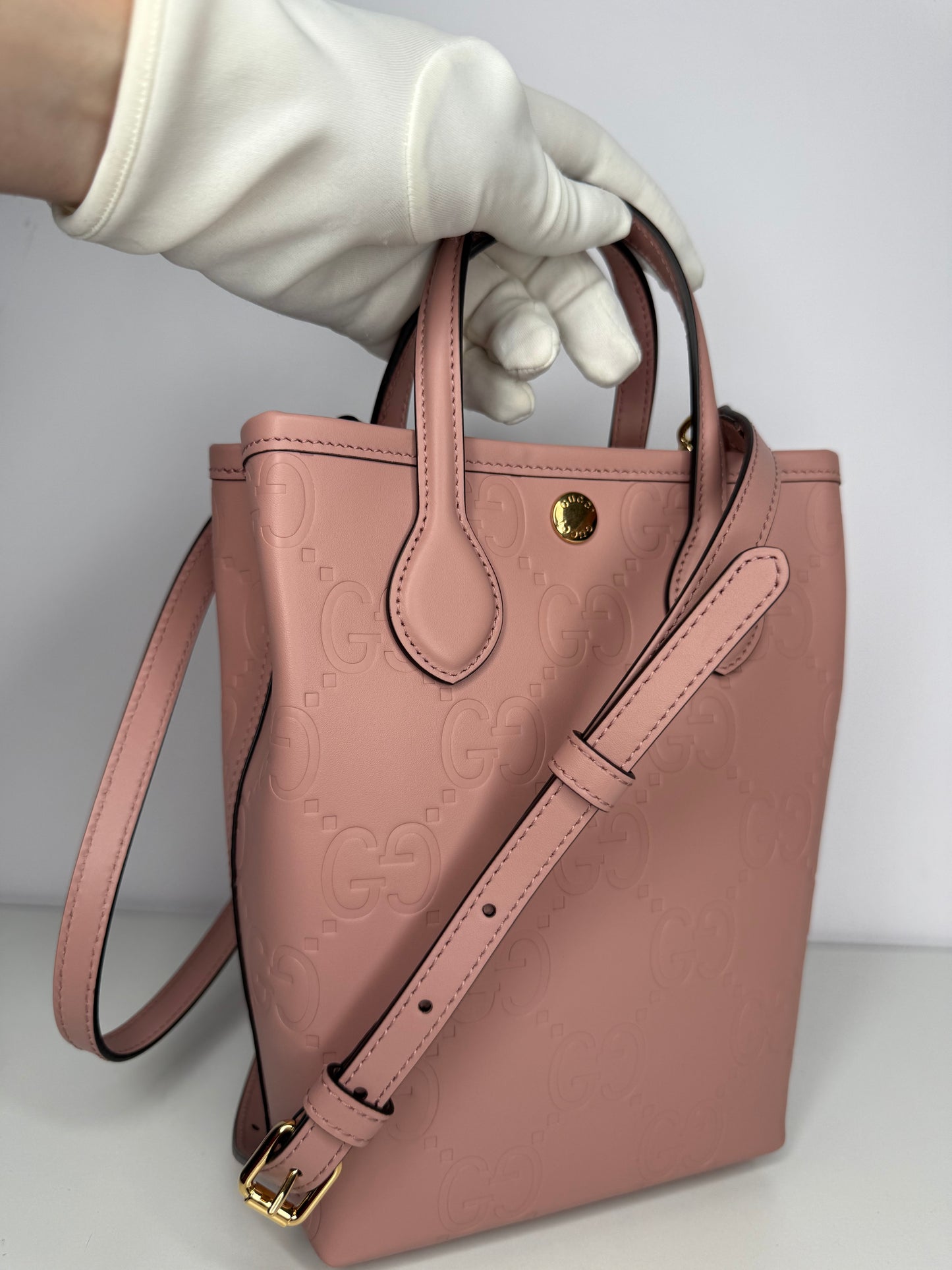Gucci Pink Monogram Leather Retro Mini Tote Bag