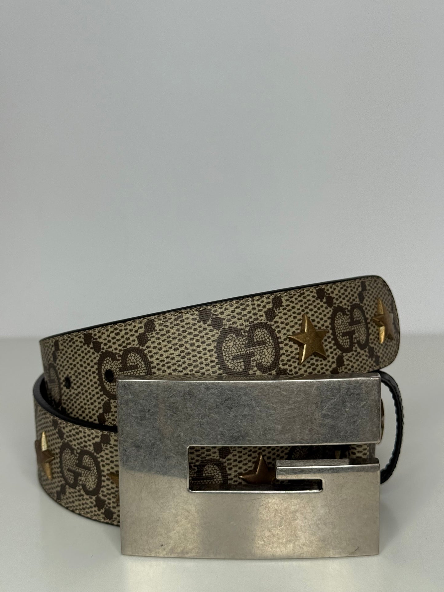 Gucci Star Wide Belt With Square G In Beige