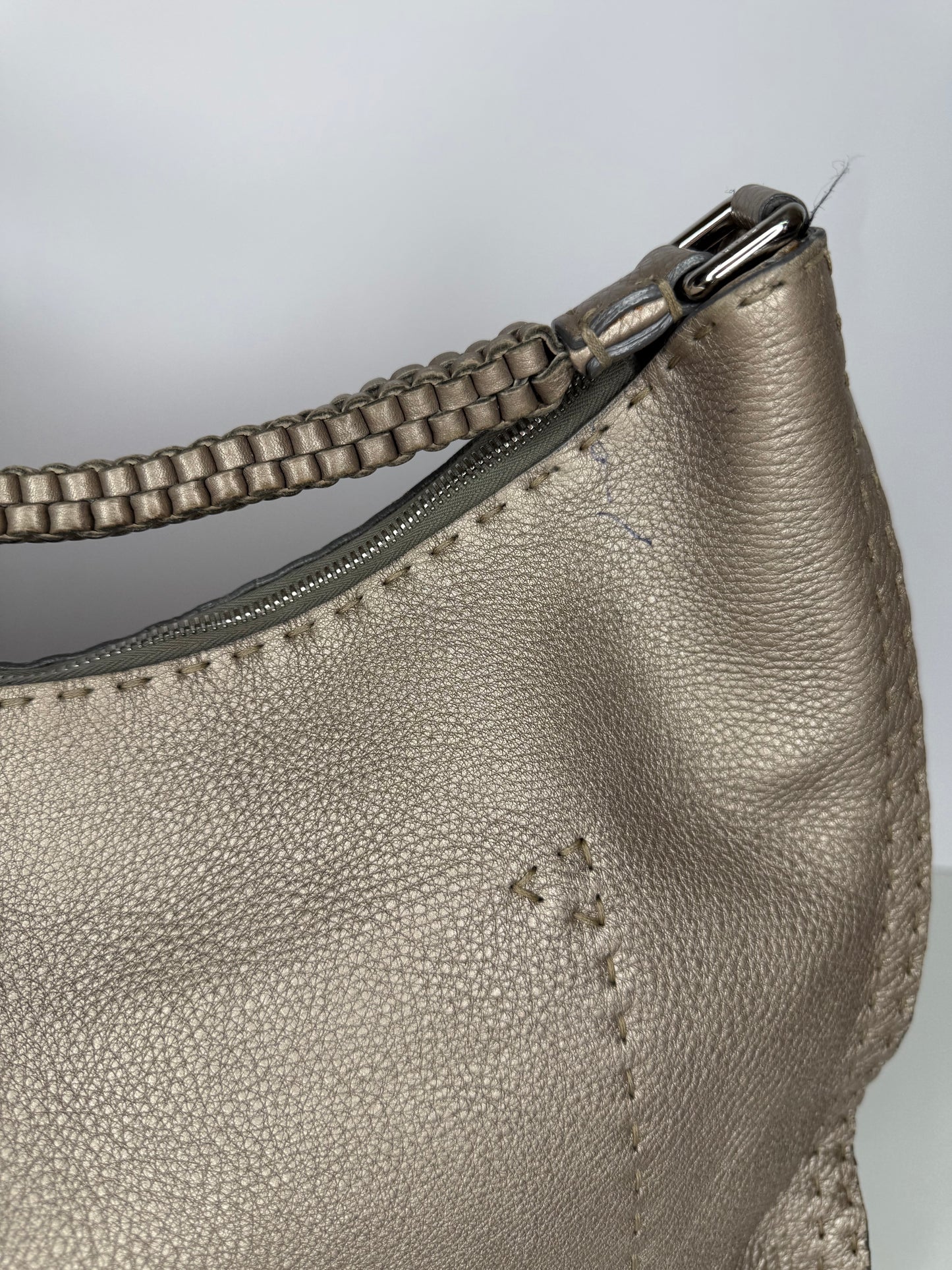 Fendi Pewter Selleria Textured Hobo Bag