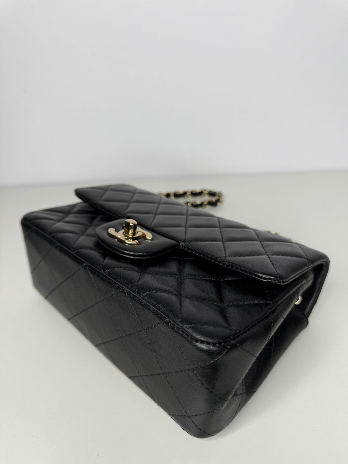 Chanel Classic Mini Rectangular in Black Lambskin Gold Hardware