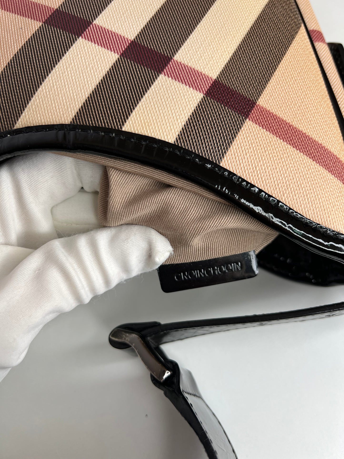 Burberry Beige/Black Nova Check PVC and Patent Leather Barton Hobo