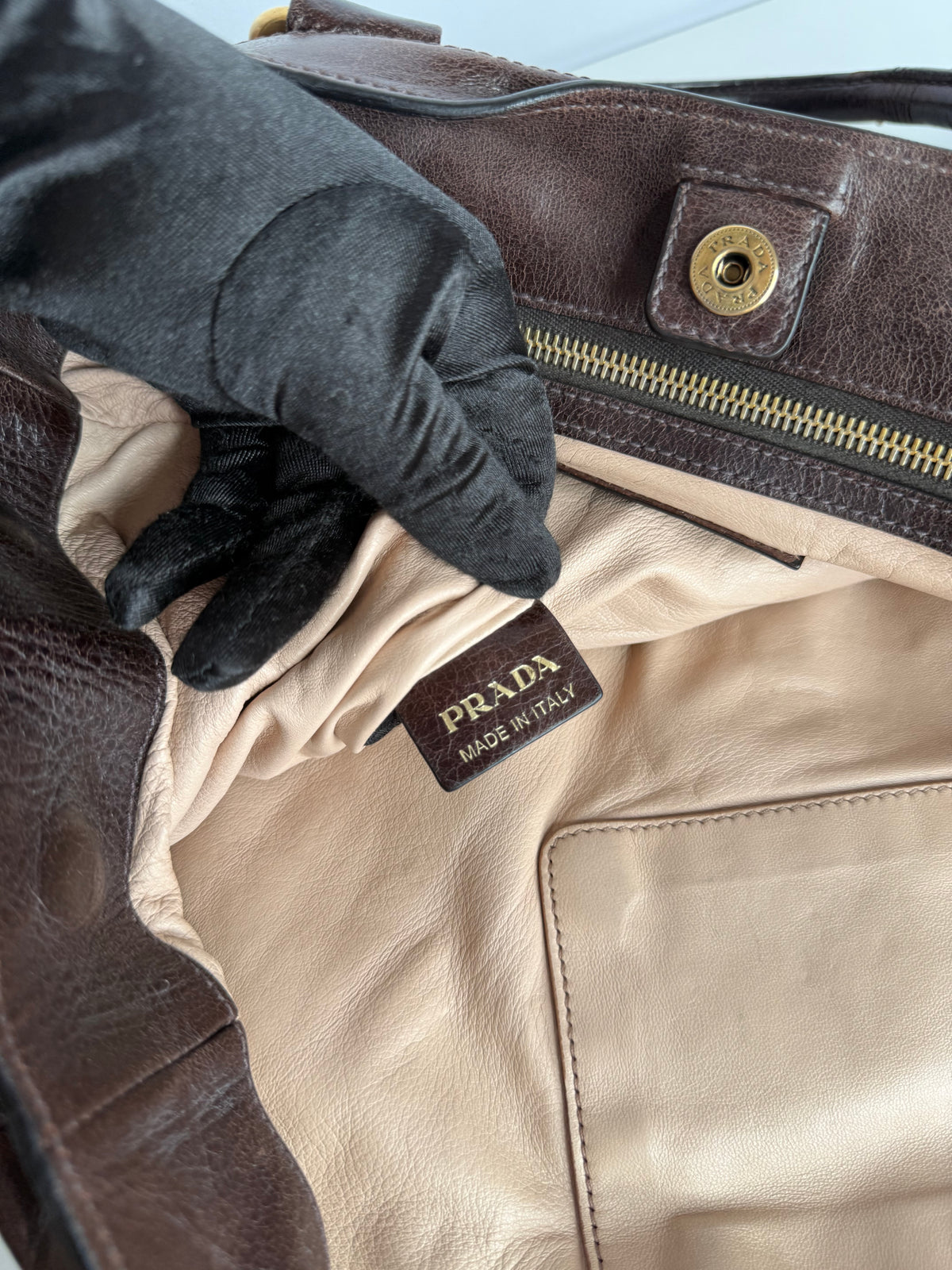 Prada Dark Brown Vitello Shine Leather Bowler Bag