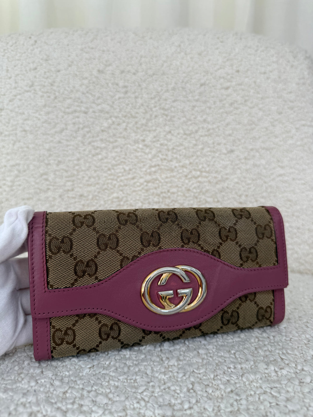 Gucci GG Interlocking Canvas Bifold Long Wallet Pink