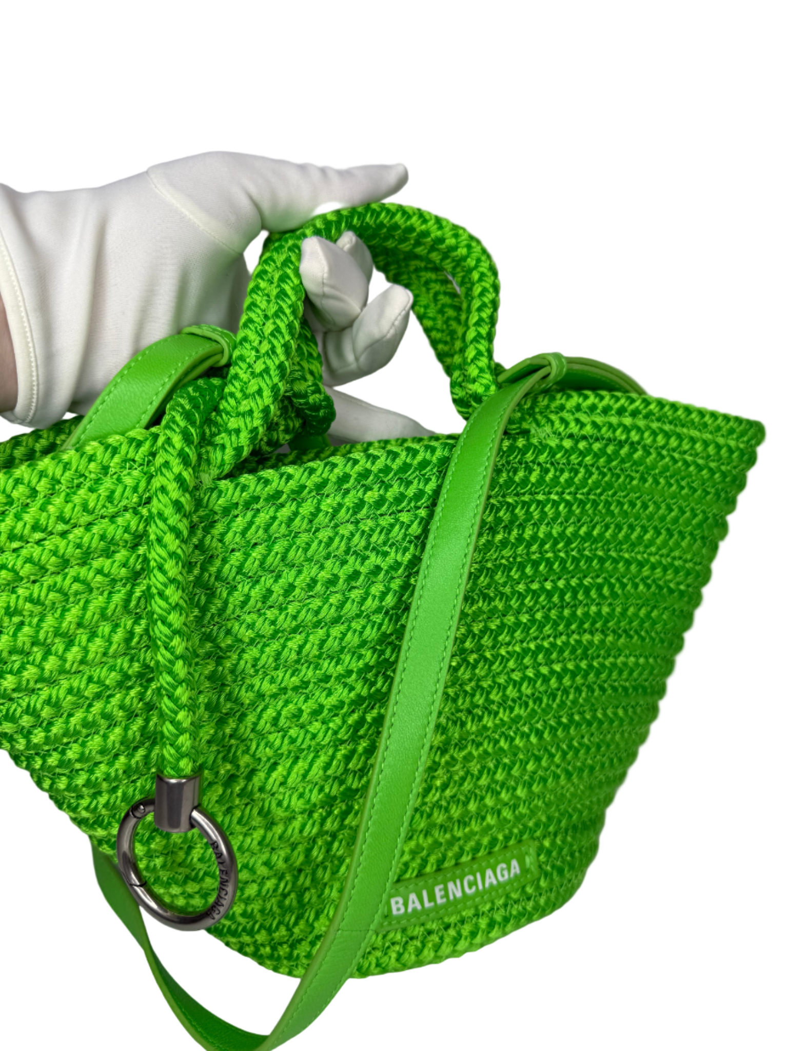 Balenciaga Small Ibiza Woven Nylon Basket Bag Green