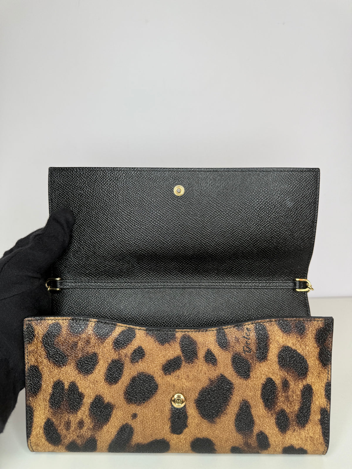 Dolce Gabbana Leopard Print Flap Wallet on Chain