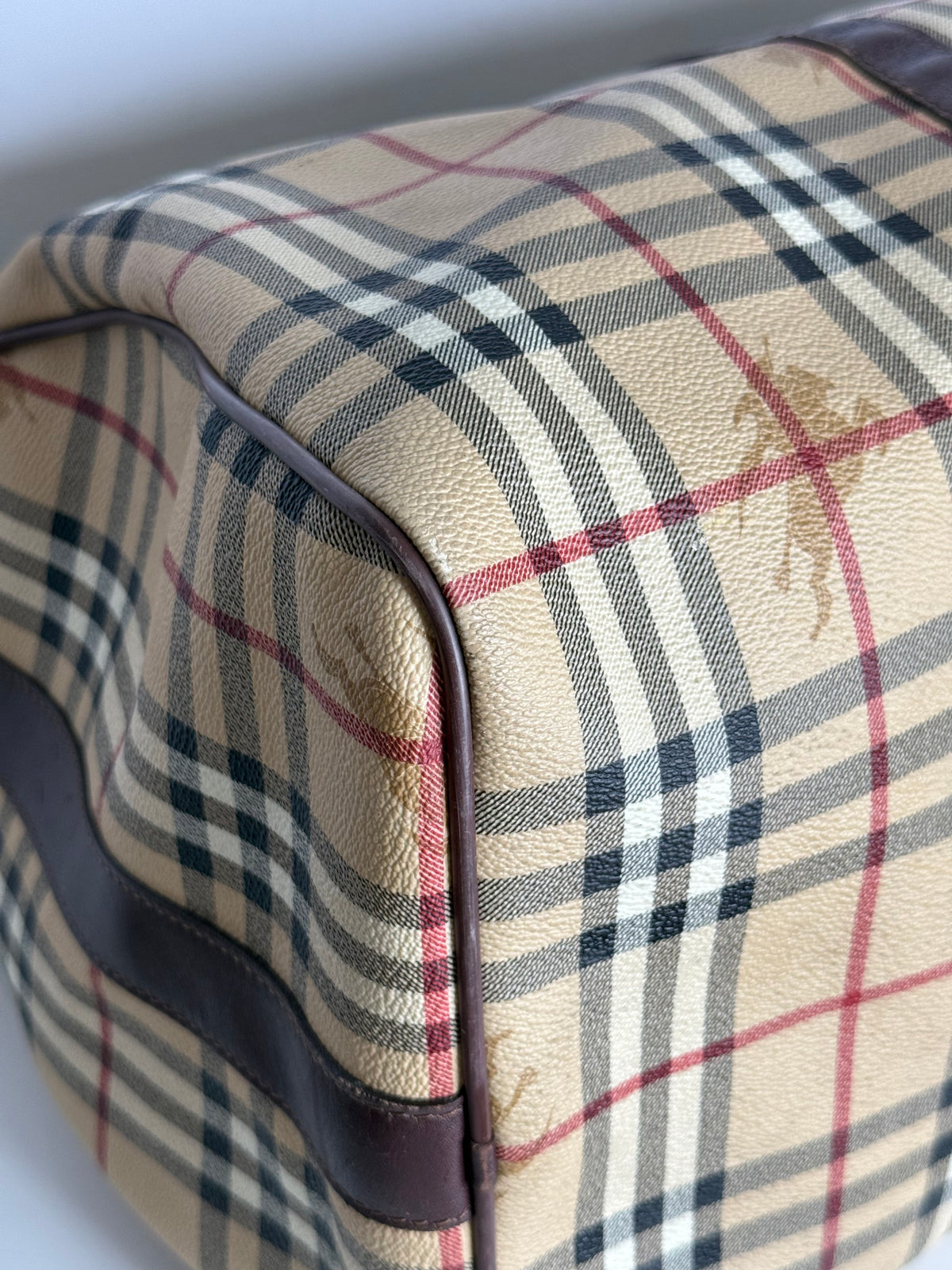 Burberry Haymarket Check Duffle Bag Dark Brown