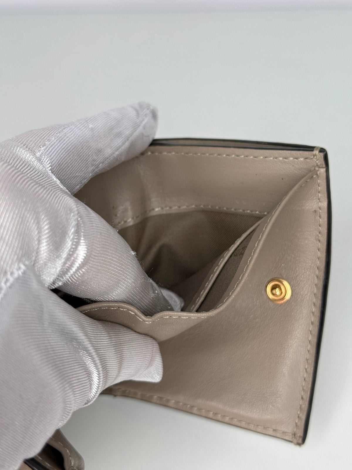 Fendi Beige Leather Micro Trifold Compact Wallet