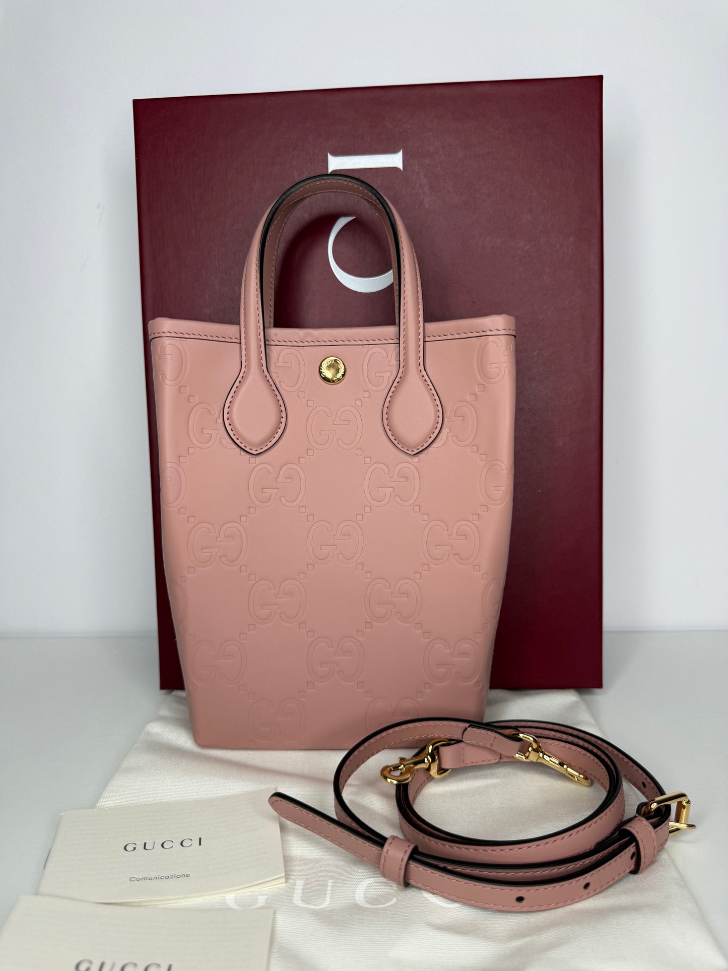 Gucci Pink Monogram Leather Retro Mini Tote Bag