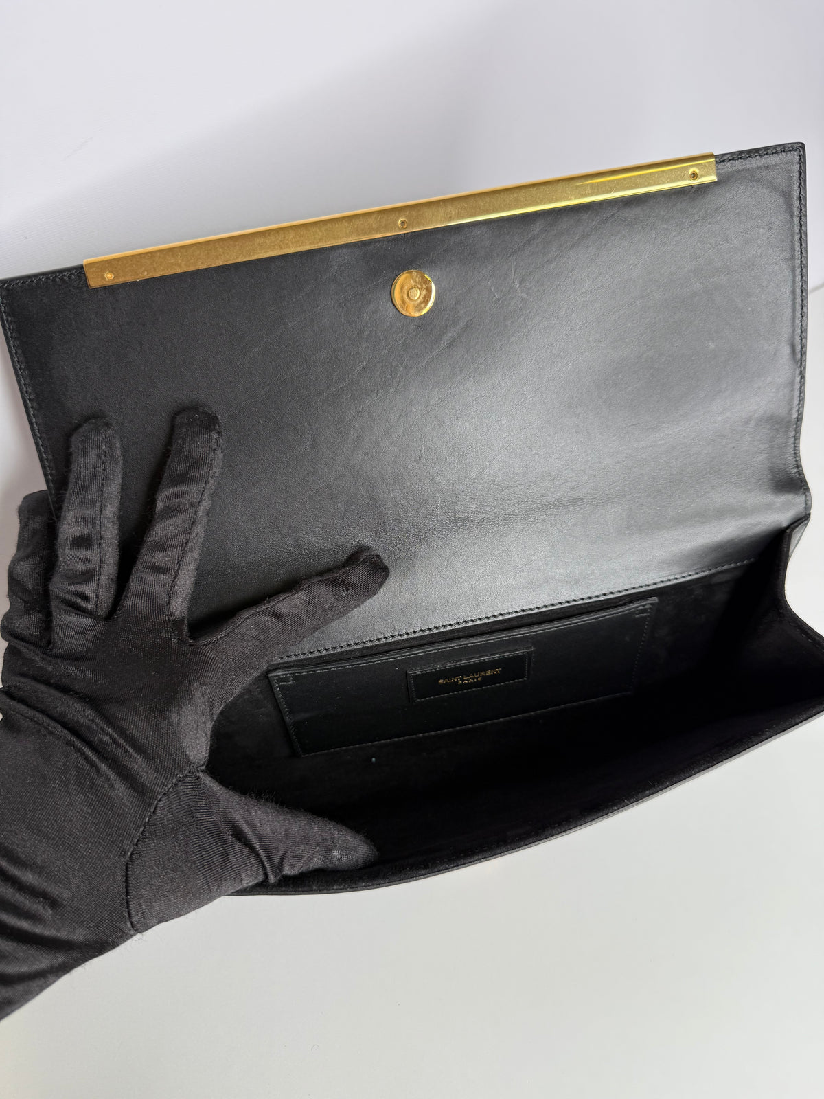 Saint Laurent Black Smooth Calfskin Leather Lutetia Flap Clutch