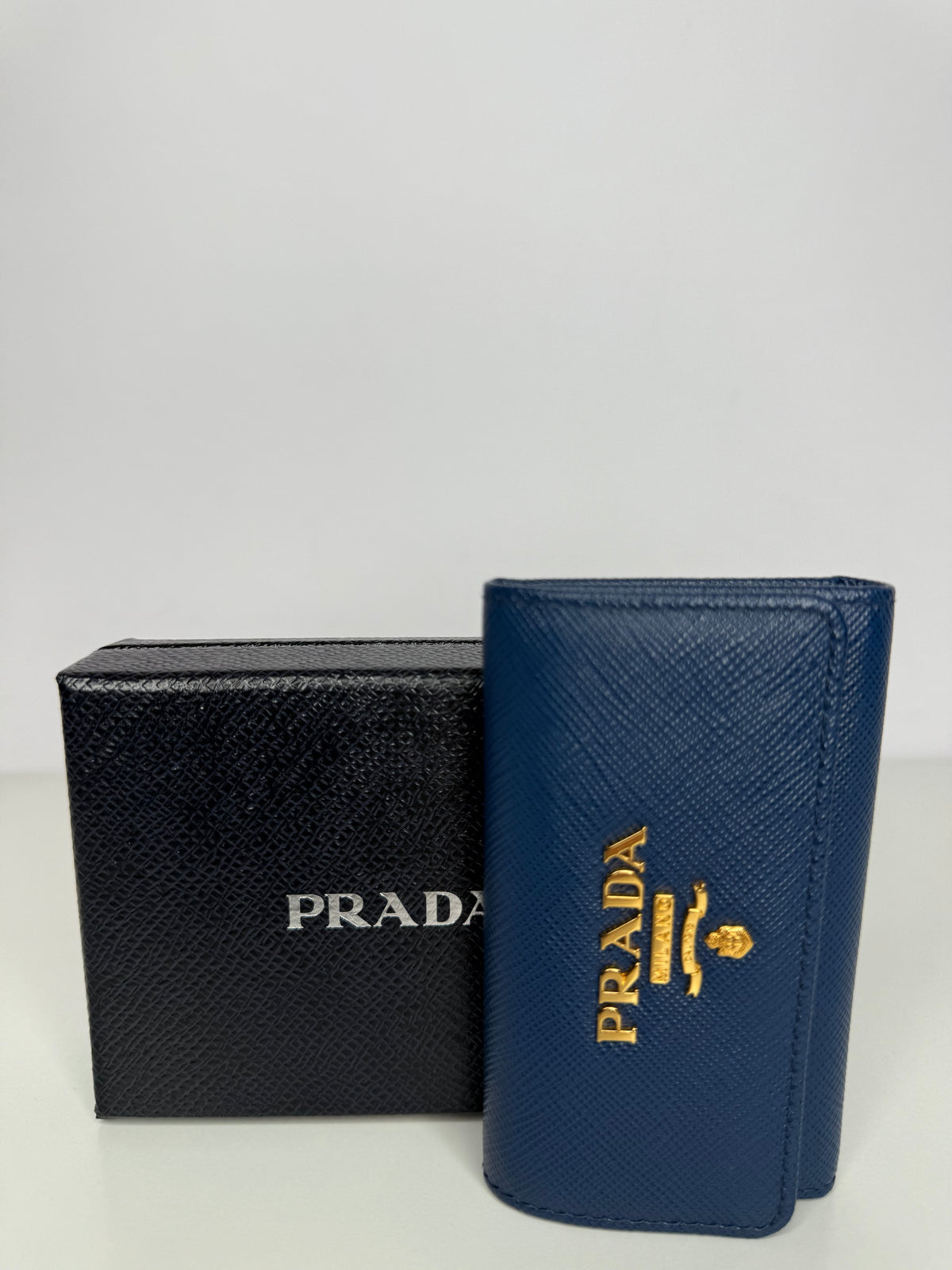 Prada Blue Saffiano Leather Snap Key Holder