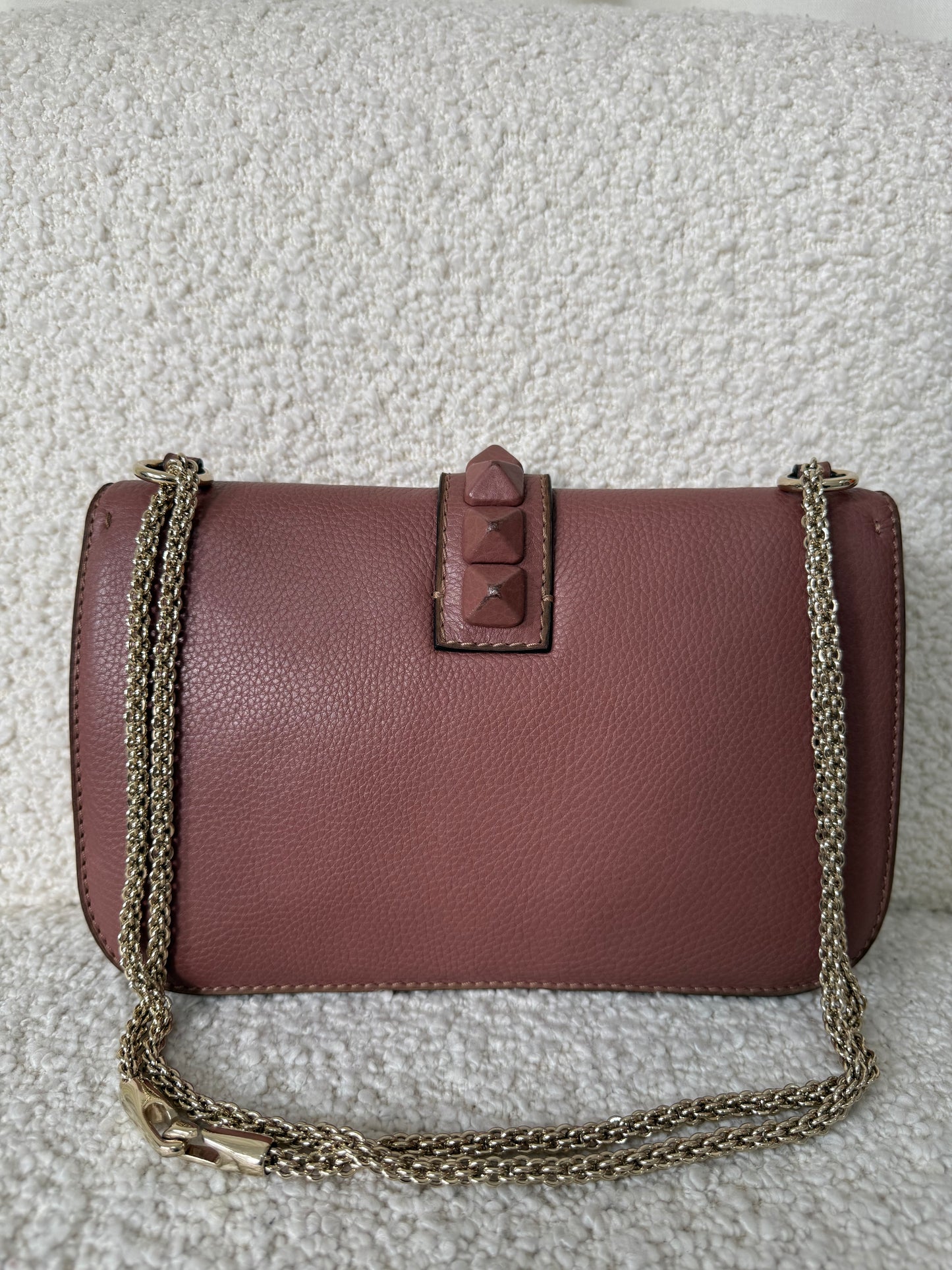 Valentino Garavani Old Rose Leather Rockstud Glam Lock Medium Flap Bag