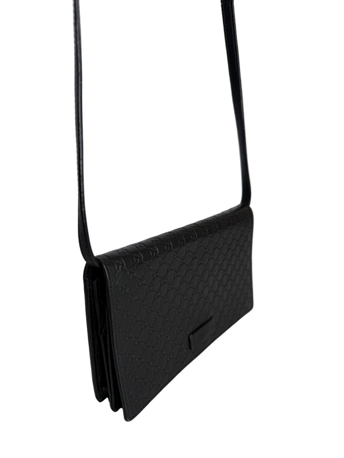Gucci Black Microguccissima Wallet on Strap Crossbody Bag