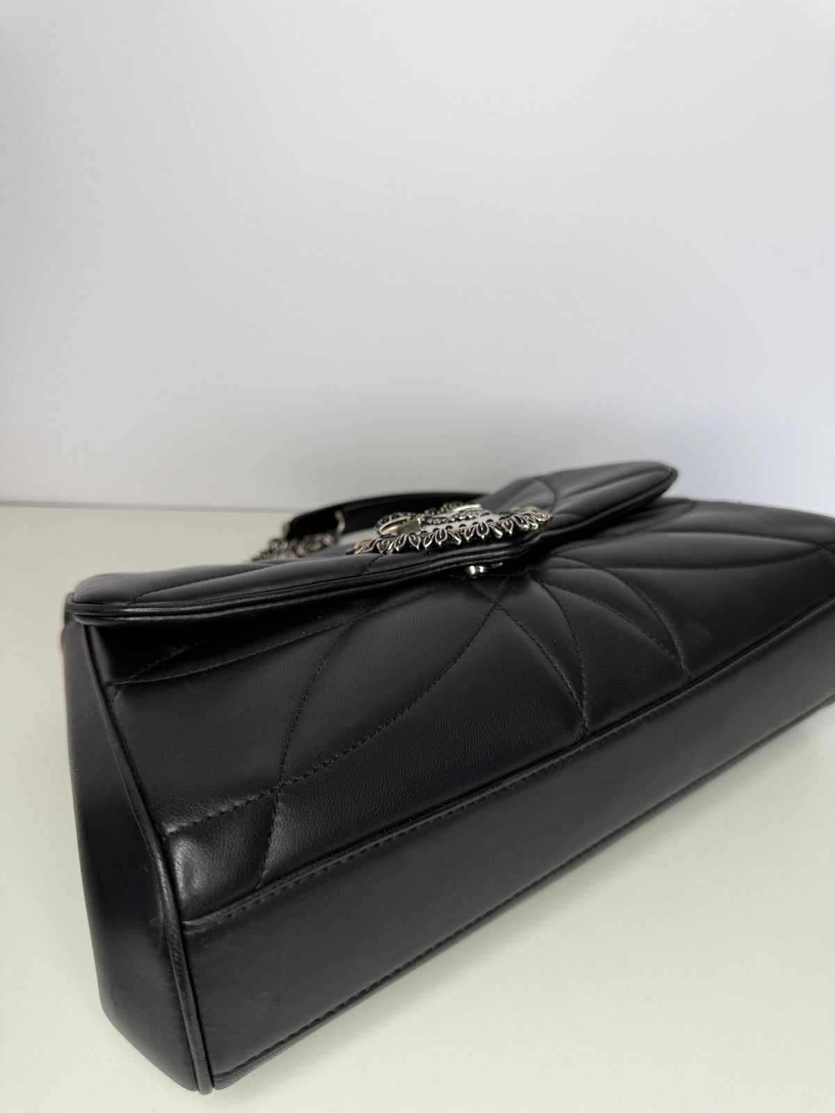 Dolce Gabbana Black Nappa Quilted Devotion Bag
