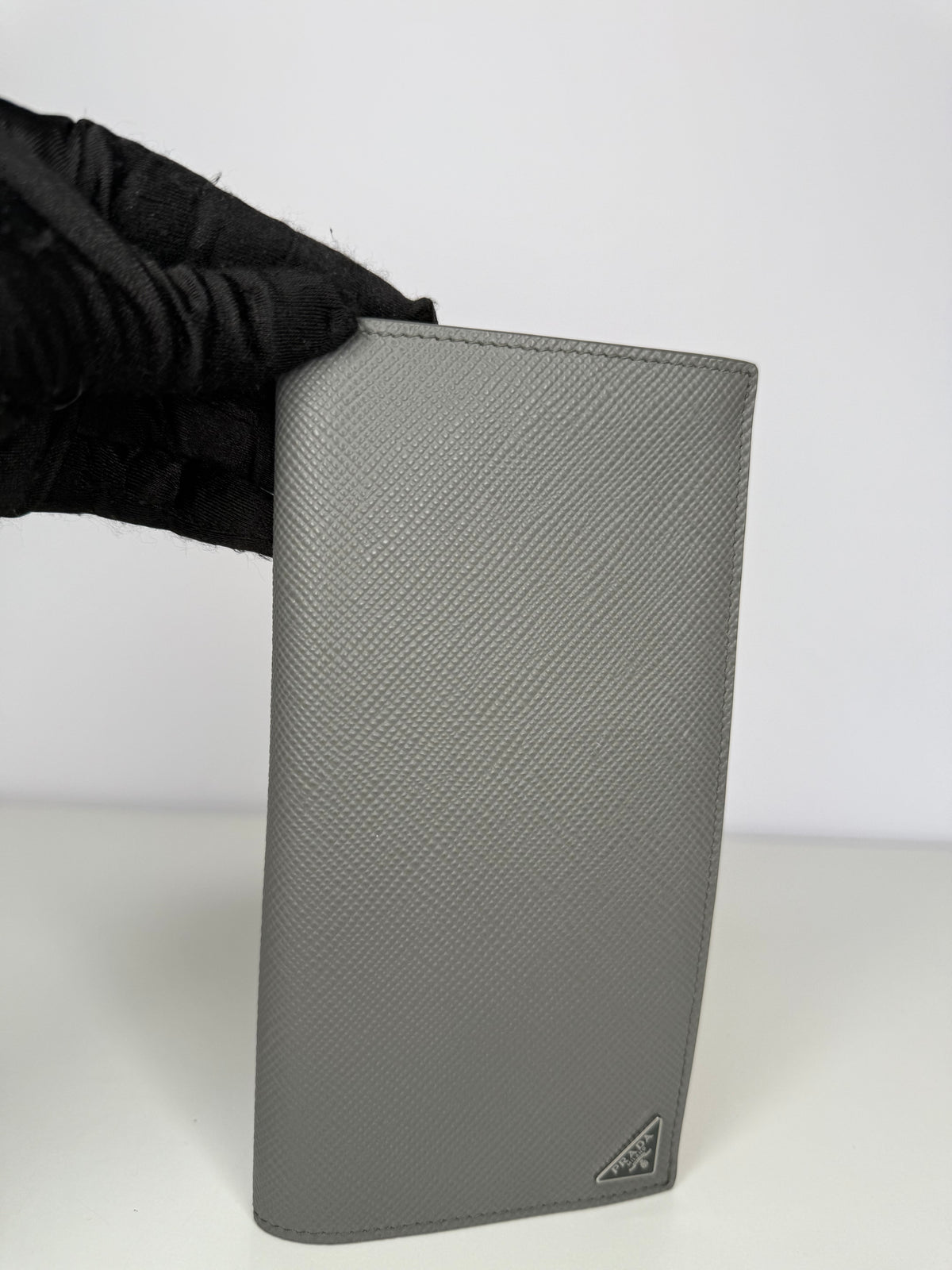 Prada Grey Saffiano Leather Bi Fold Long Wallet