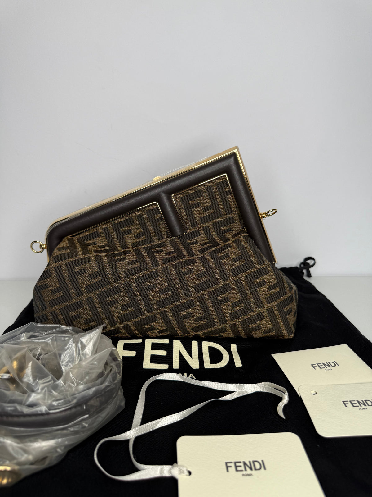 Fendi First Midi Brown FF Jacquard Bag