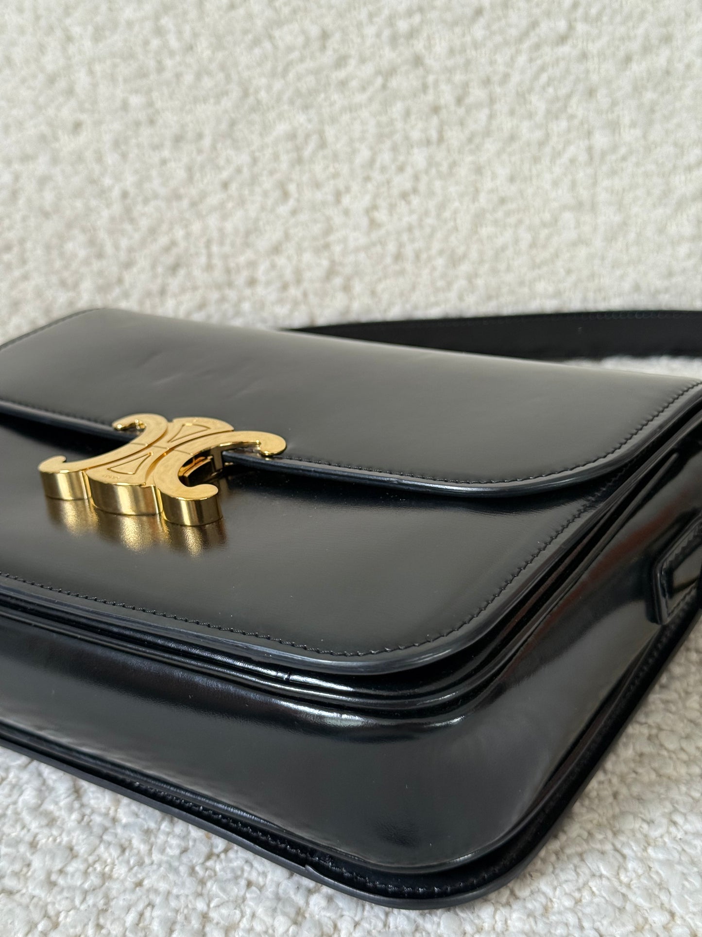 Celine Classique Triomphe Bag in Black Shiny Calfskin