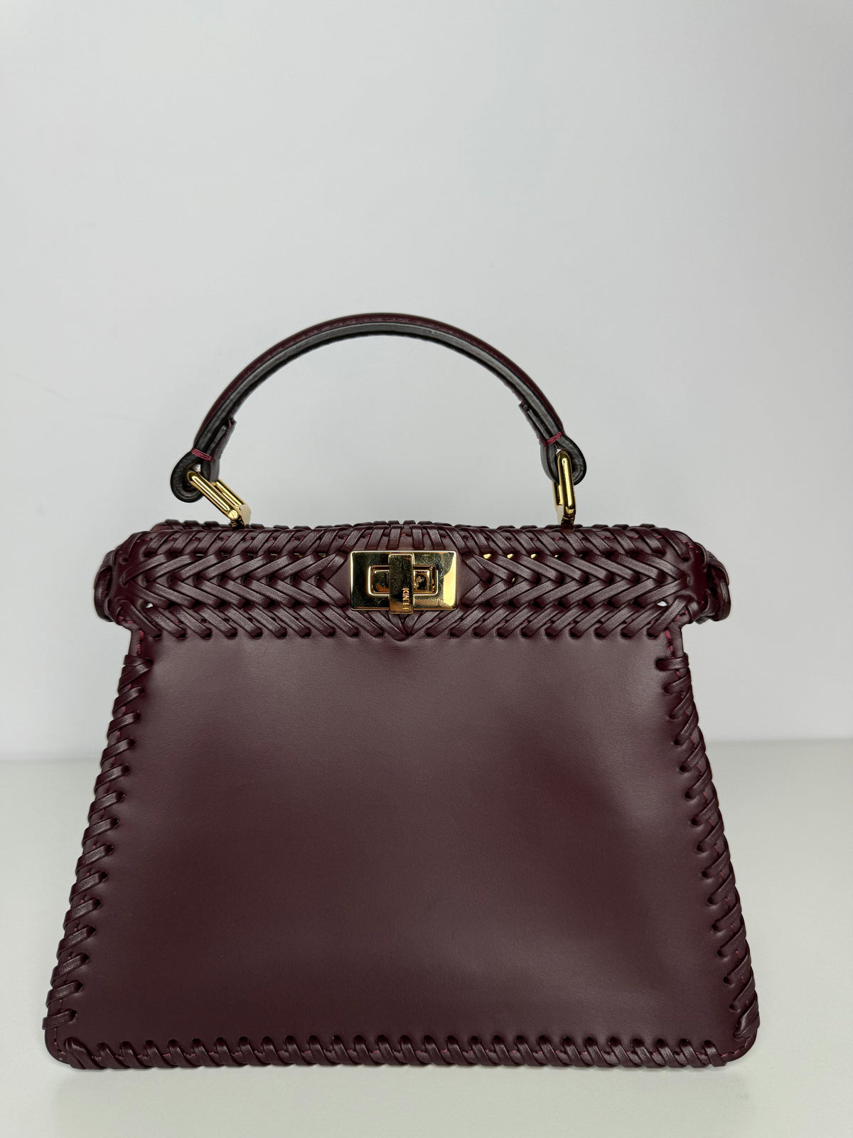 Fendi Peekaboo ISeeU Petite Burgundy Interlace Leather Bag