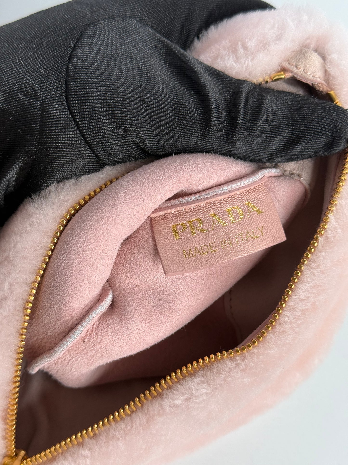 Prada Terry Pink Shearling Small Tote with Pouch