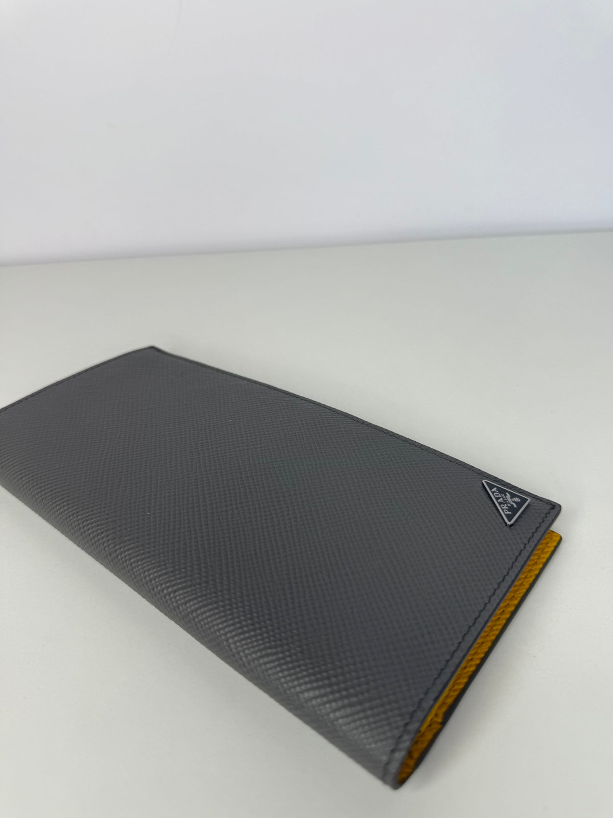 Prada Grey Saffiano Leather Bi Fold Long Wallet