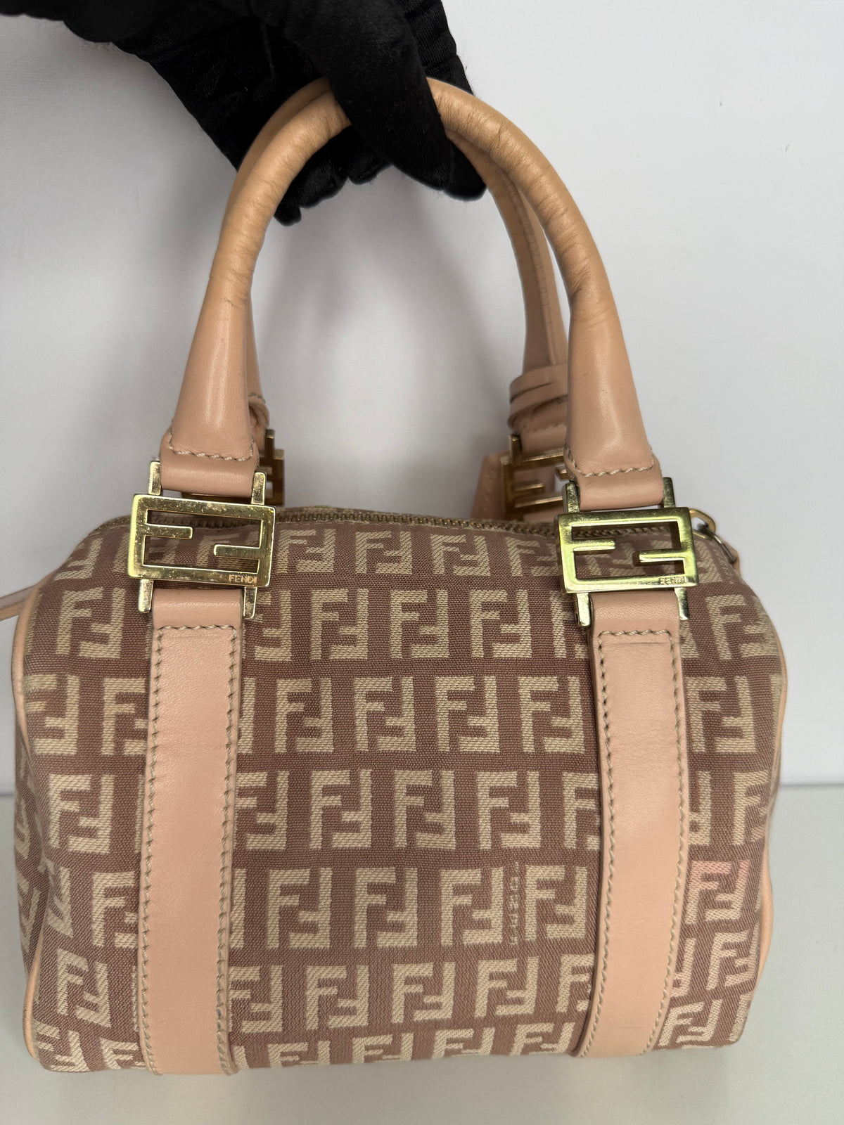 Fendi Zucchino Canvas Mini Boston Bag Pink
