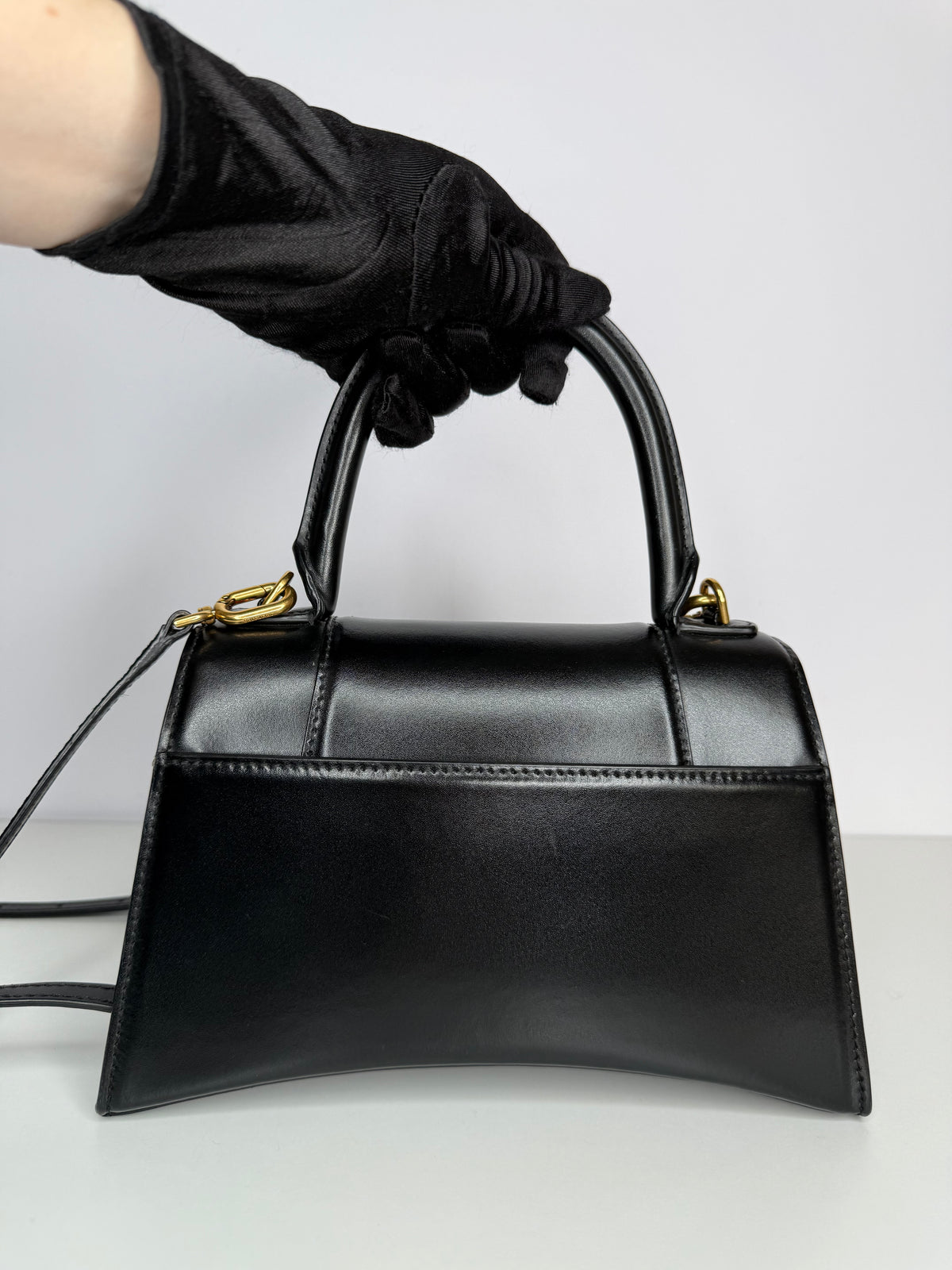 Balenciaga Hourglass S In Black Shiny Box Calfskin Handbag