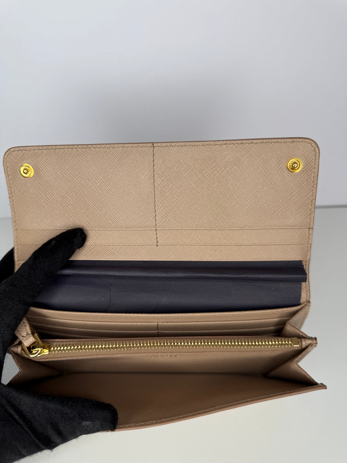 Prada Beige Saffiano Leather Flap Continental Wallet