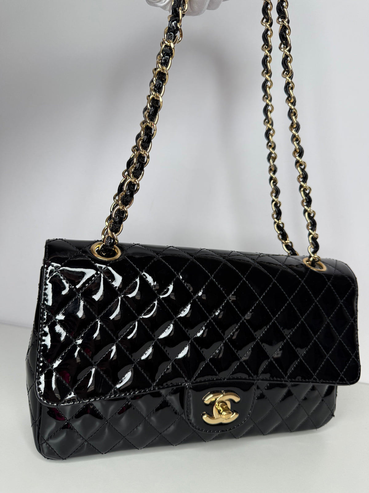 Chanel Medium Classic Flap Bag in Black Quilted Patent Leather