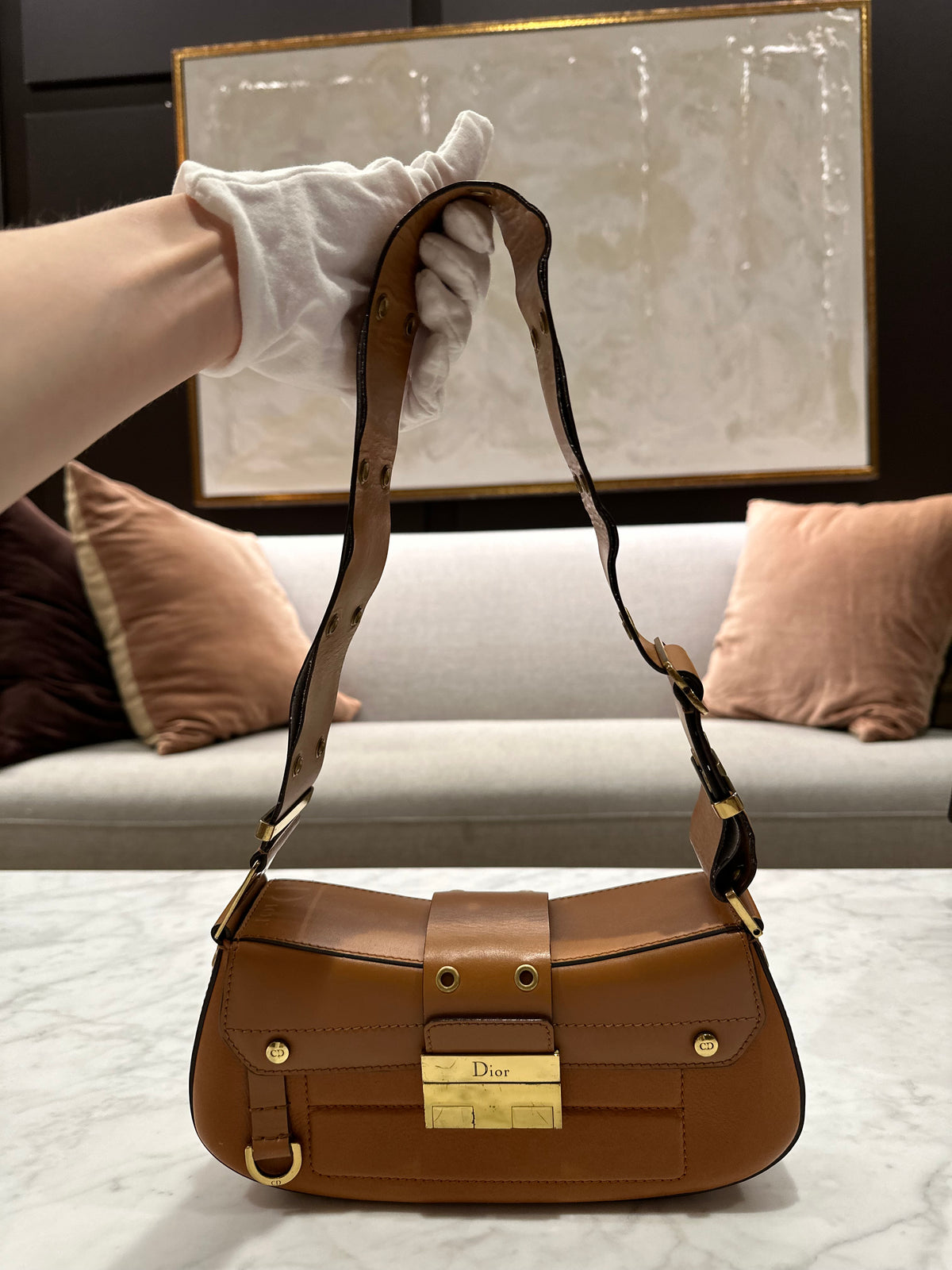 Christian Dior Street Chic Columbus Tan Leather Shoulder Bag