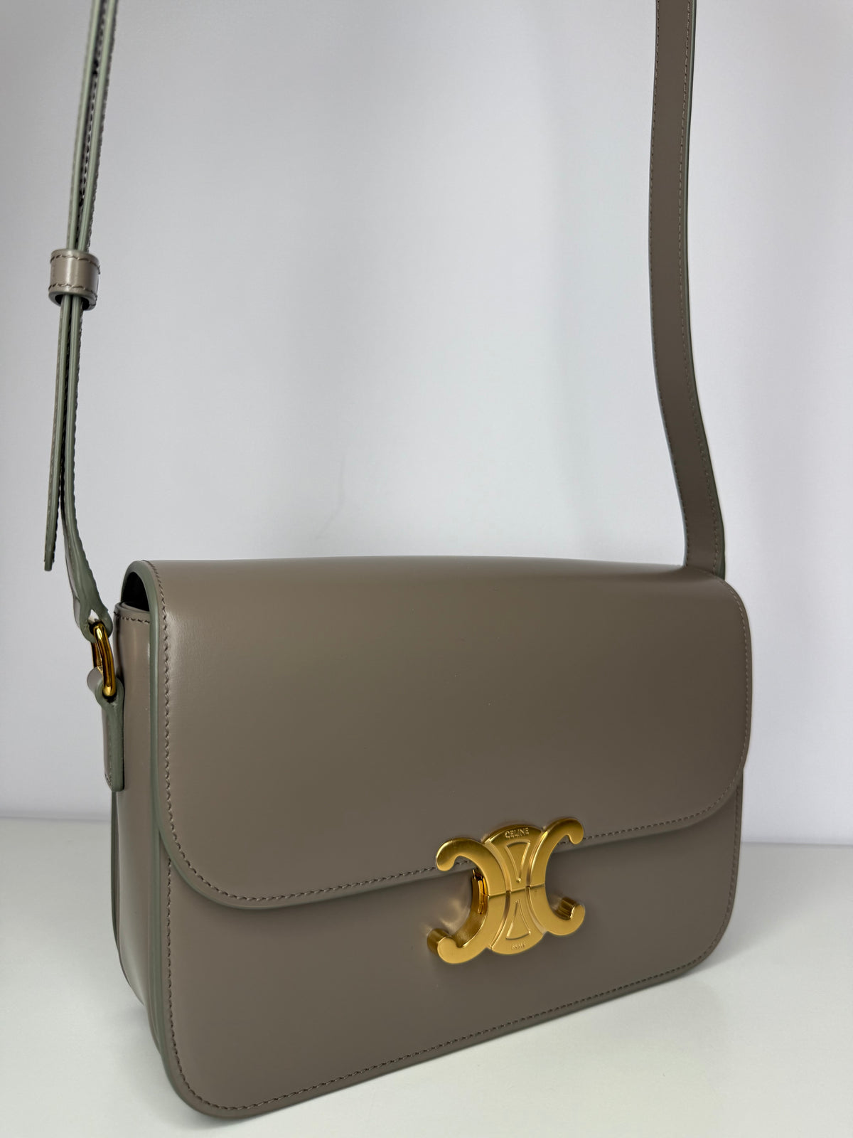 Celine Classique Triomphe Bag Taupe Shiny Calfskin