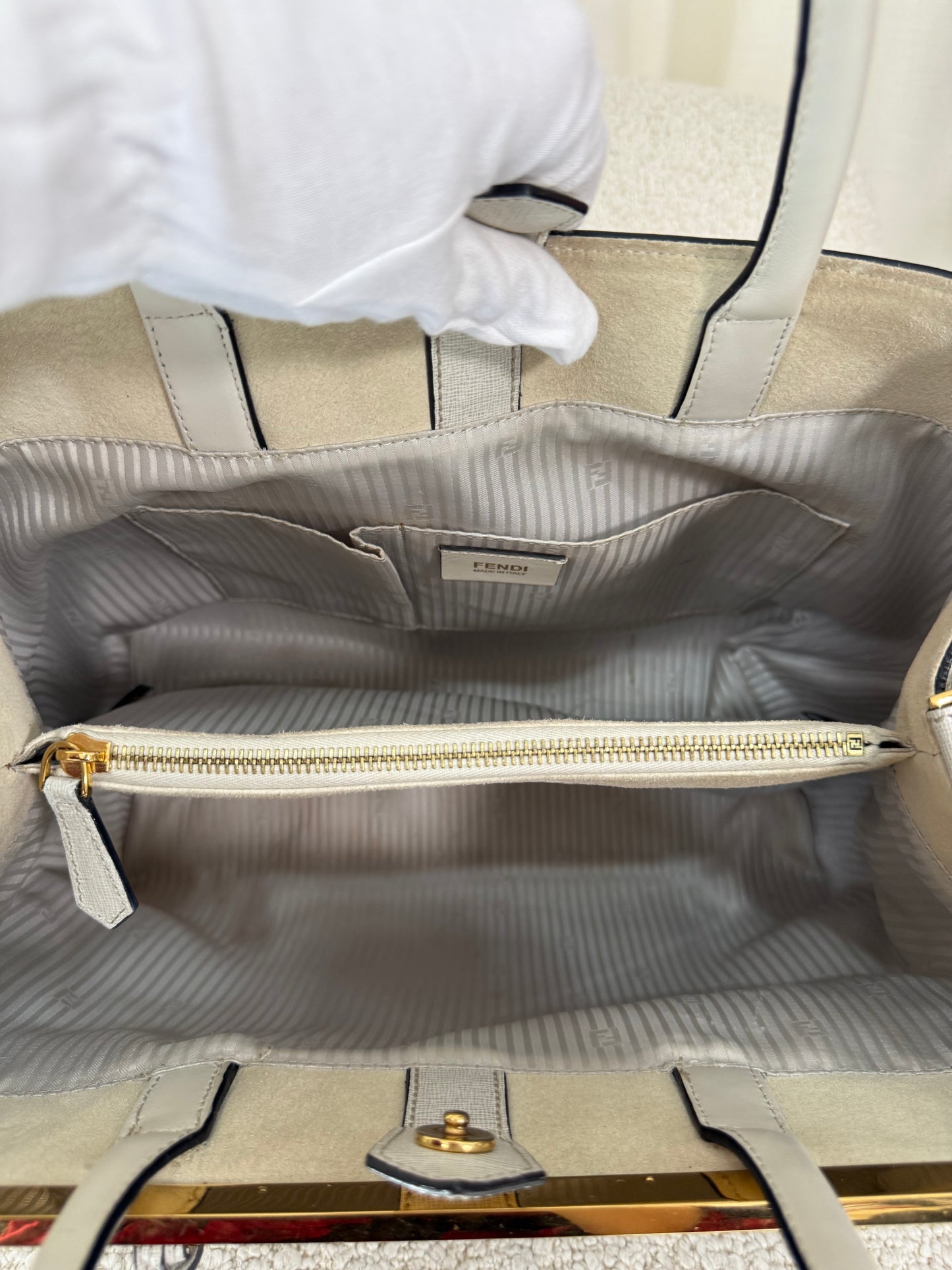 Fendi Grey/Beige Leather Medium 2Jours Tote Bag