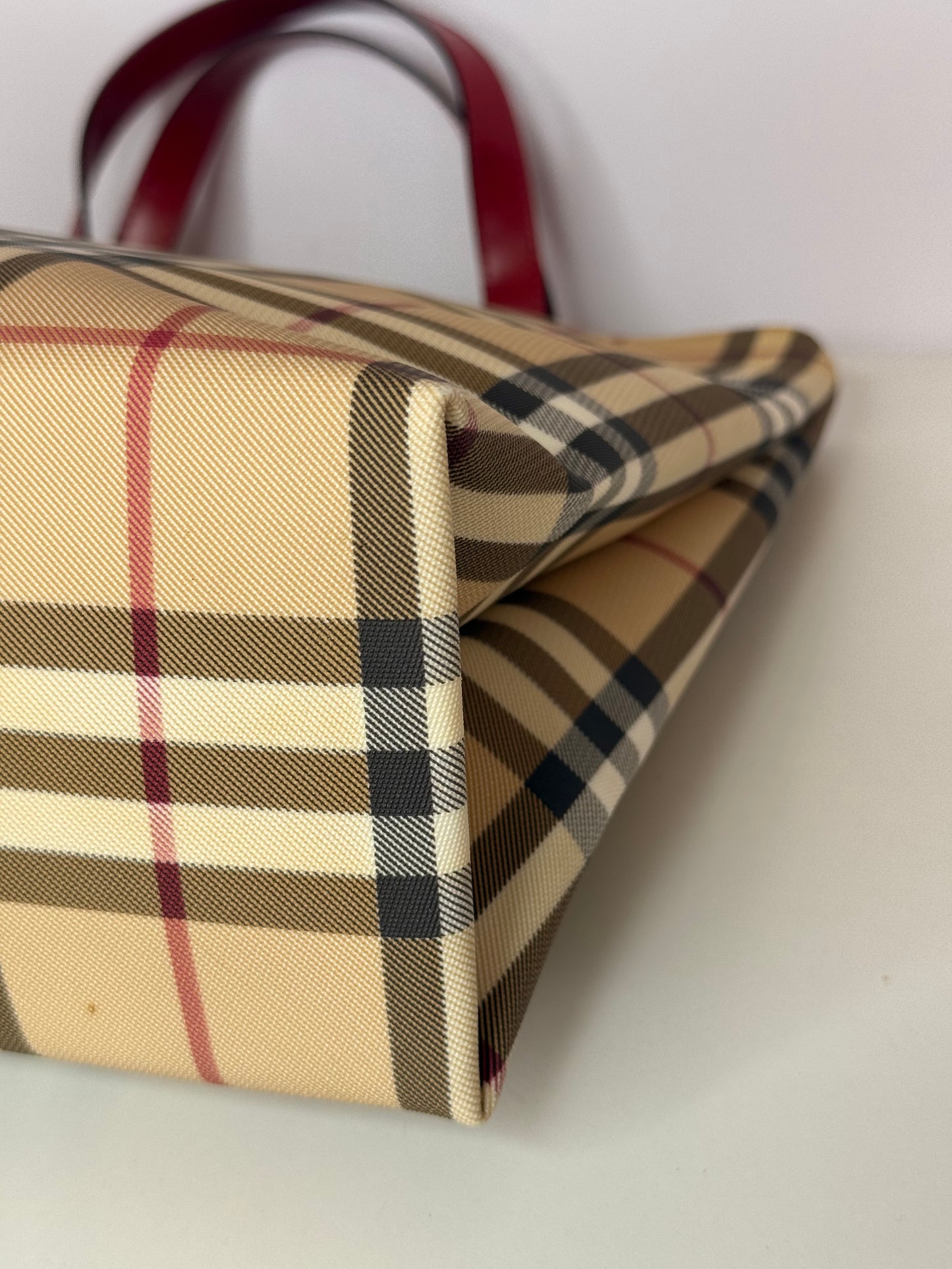 Burberry Beige/Red Nova Check Coated Canvas Top Handle Bag